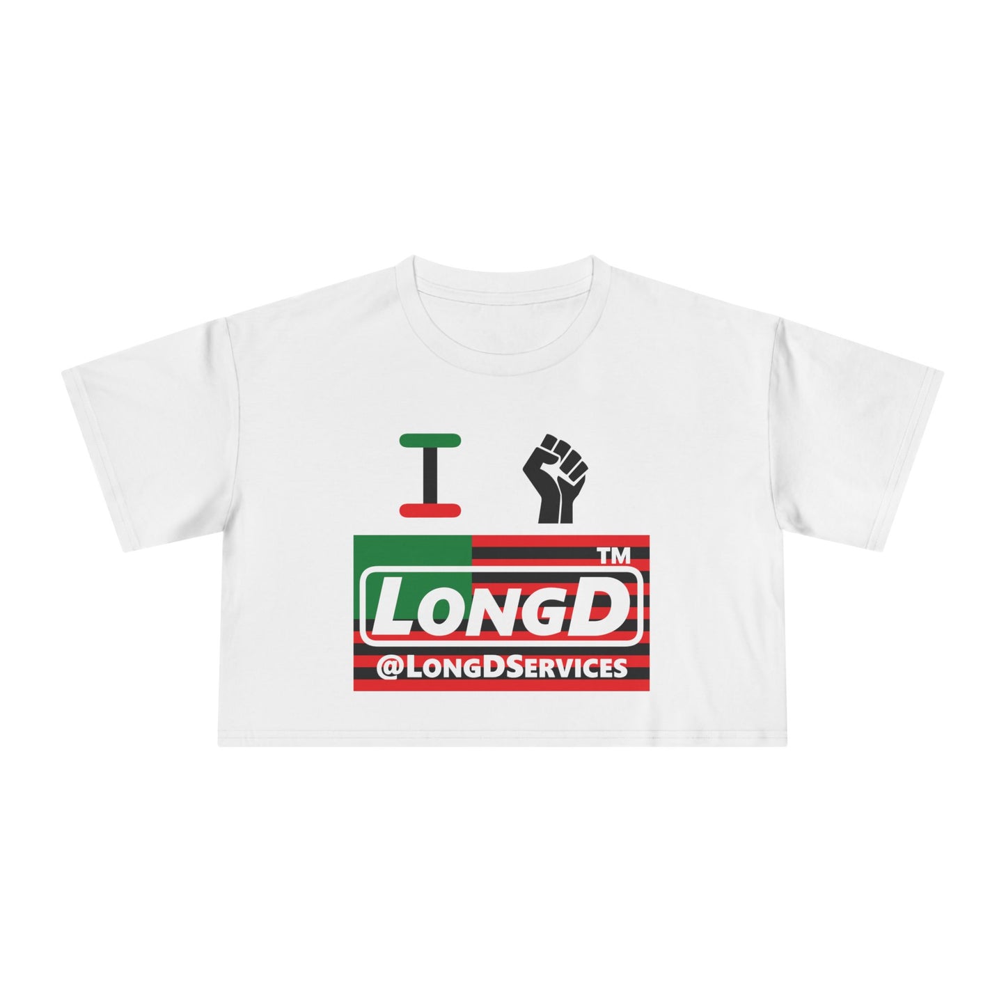 I fist LongD negative flag tag logo crop tee