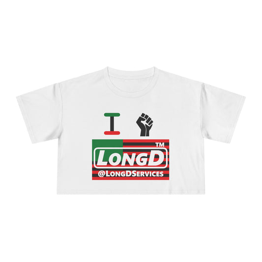 I fist LongD negative flag tag logo crop tee