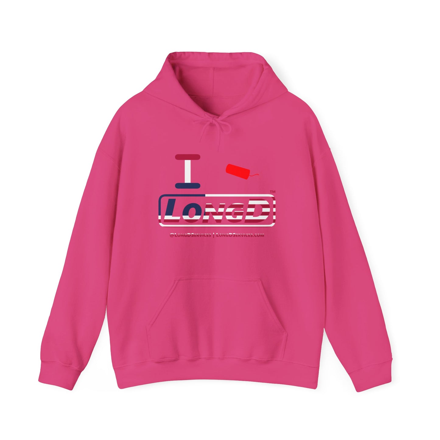I Firecracker LongD® Logo Hoodie red, white and blue positive flag