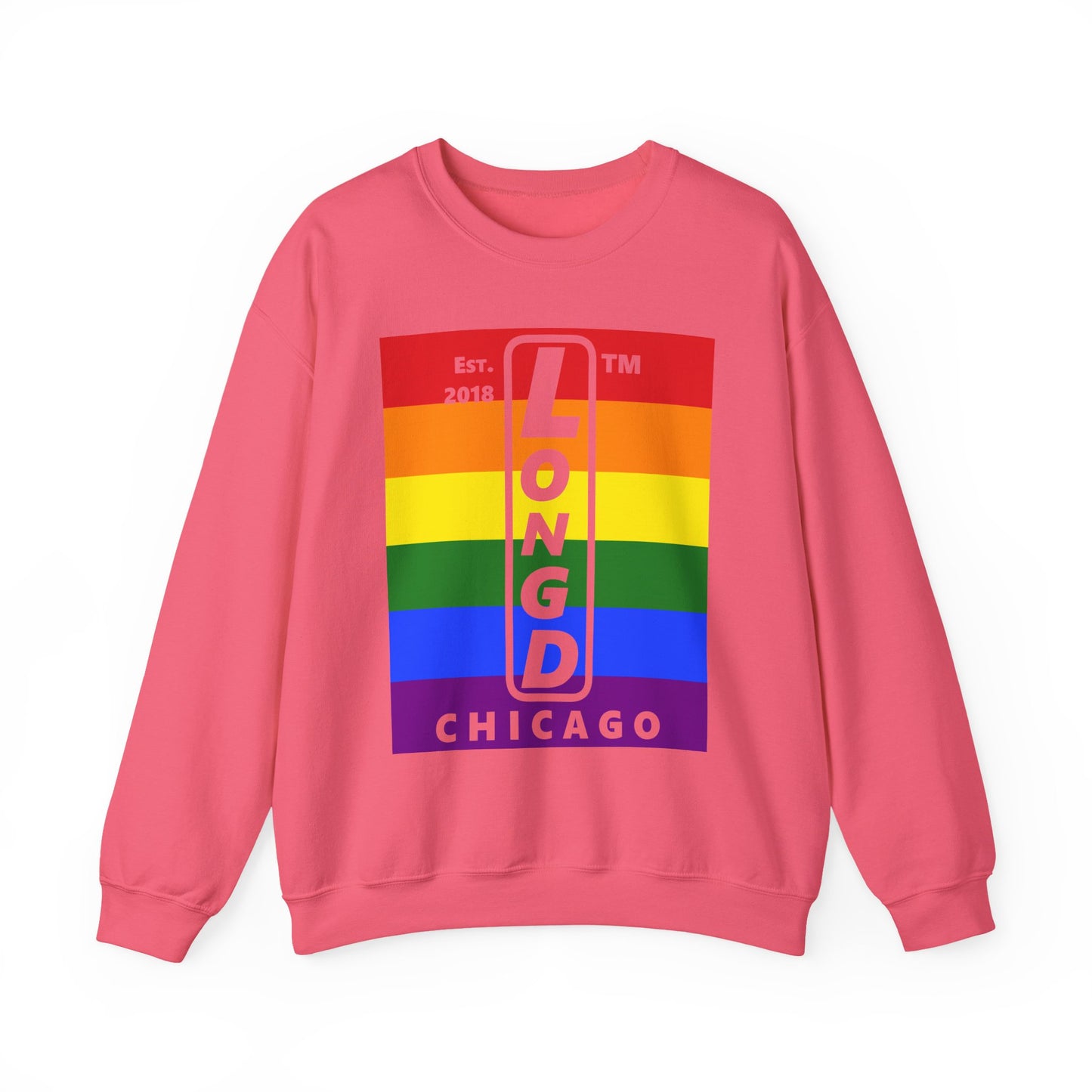LongD negative horizontal 6-striped Chicago upright logo crewneck sweatshirt (Pride colors)