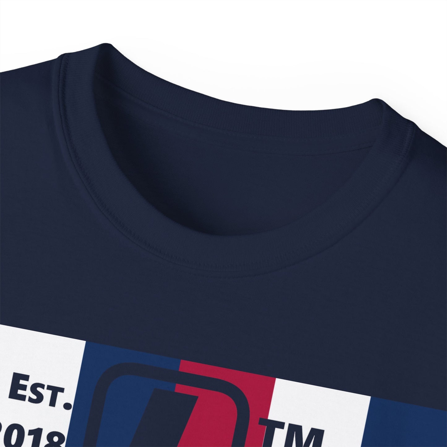 LongD cotton tee negative vertical 6-striped Chicago upright logo (Patriotic colors)
