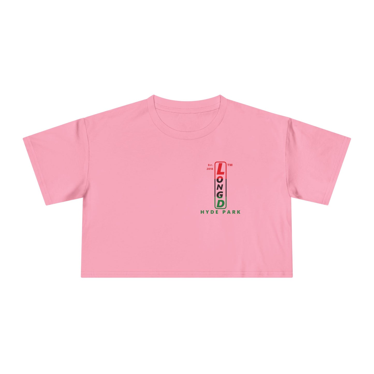 Positive horizontal 3-striped upright single-breasted Hyde Park logo crop tee (Juneteenth colors)