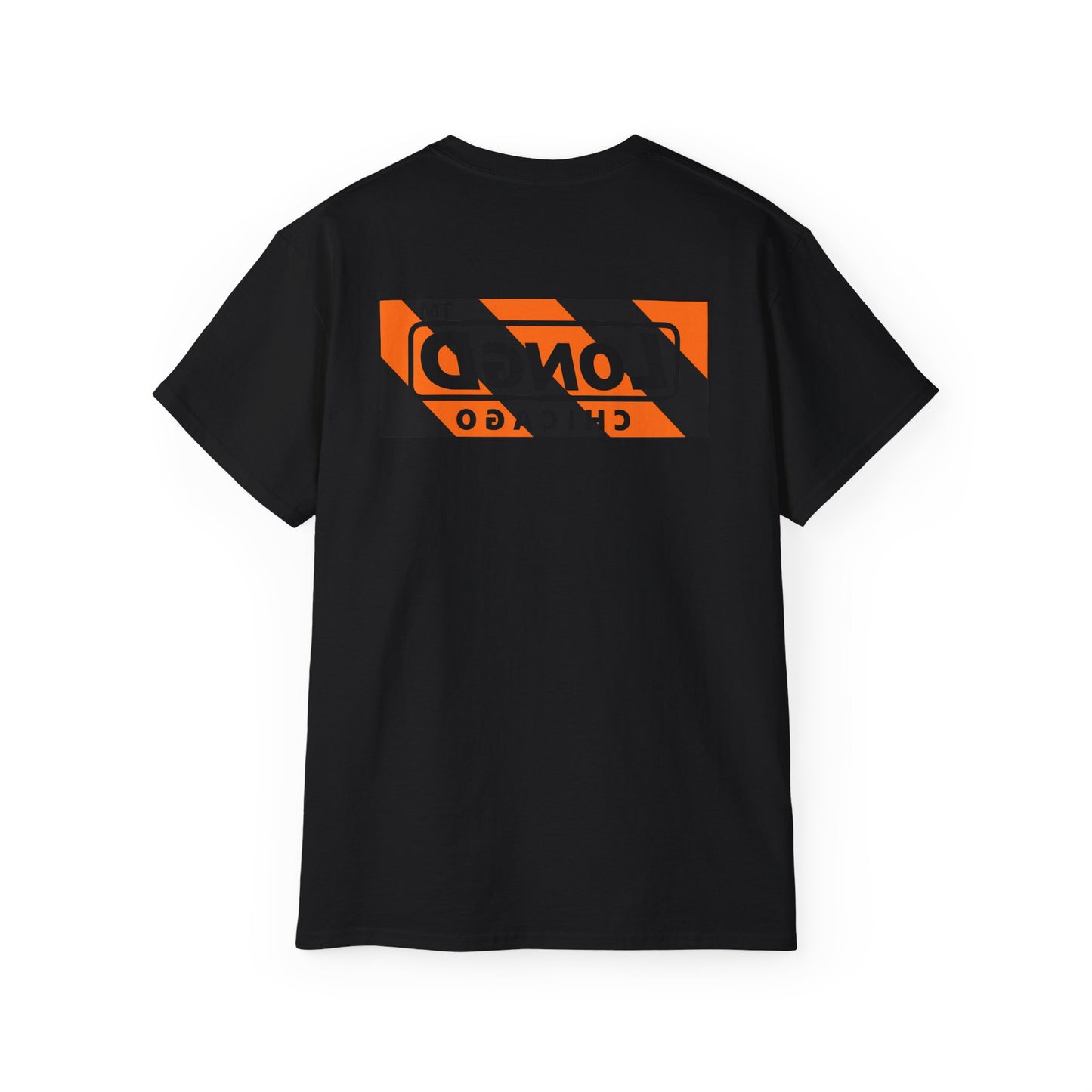 LongD Chicago negative diagonal 6-striped front-back logo (Halloween colors) cotton tee