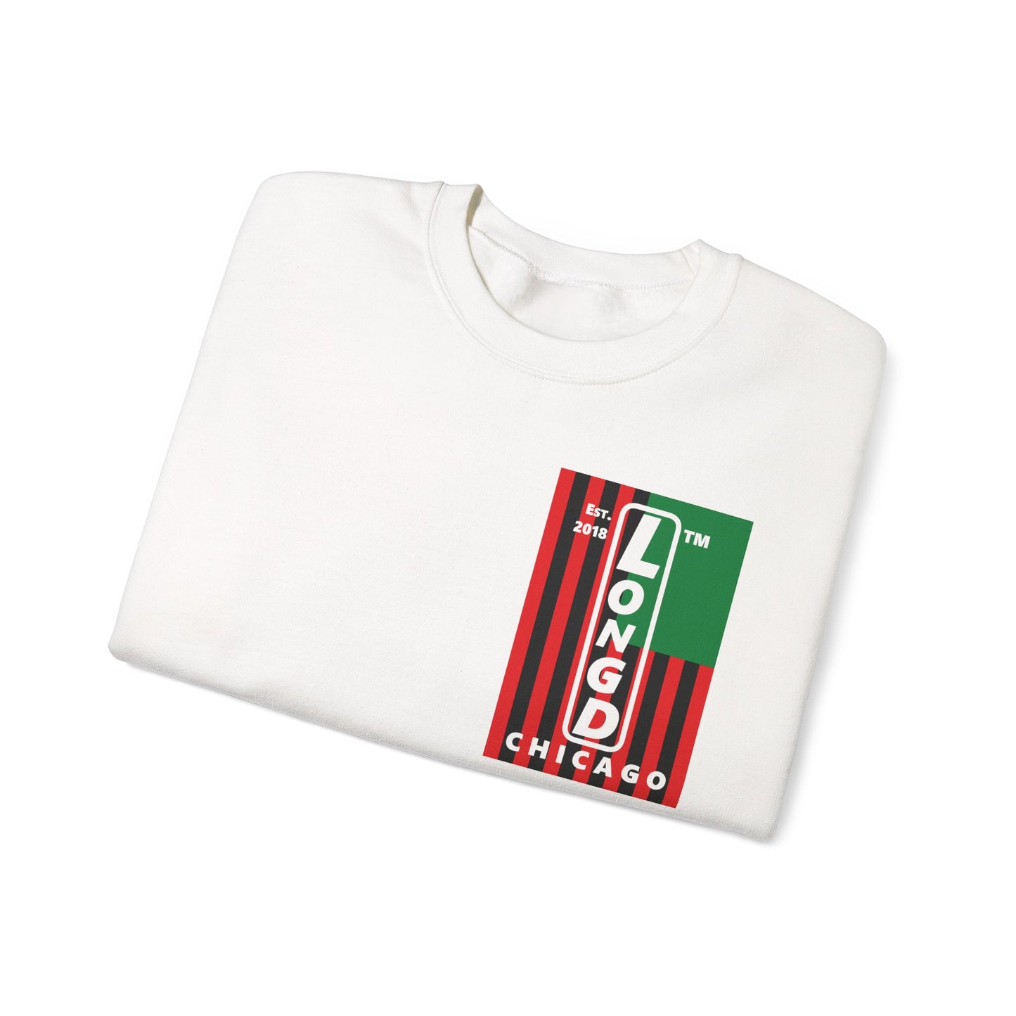 LongD negative cropped flag single-breasted front-back Chicago upright logo crewneck sweatshirt (Juneteenth colors)
