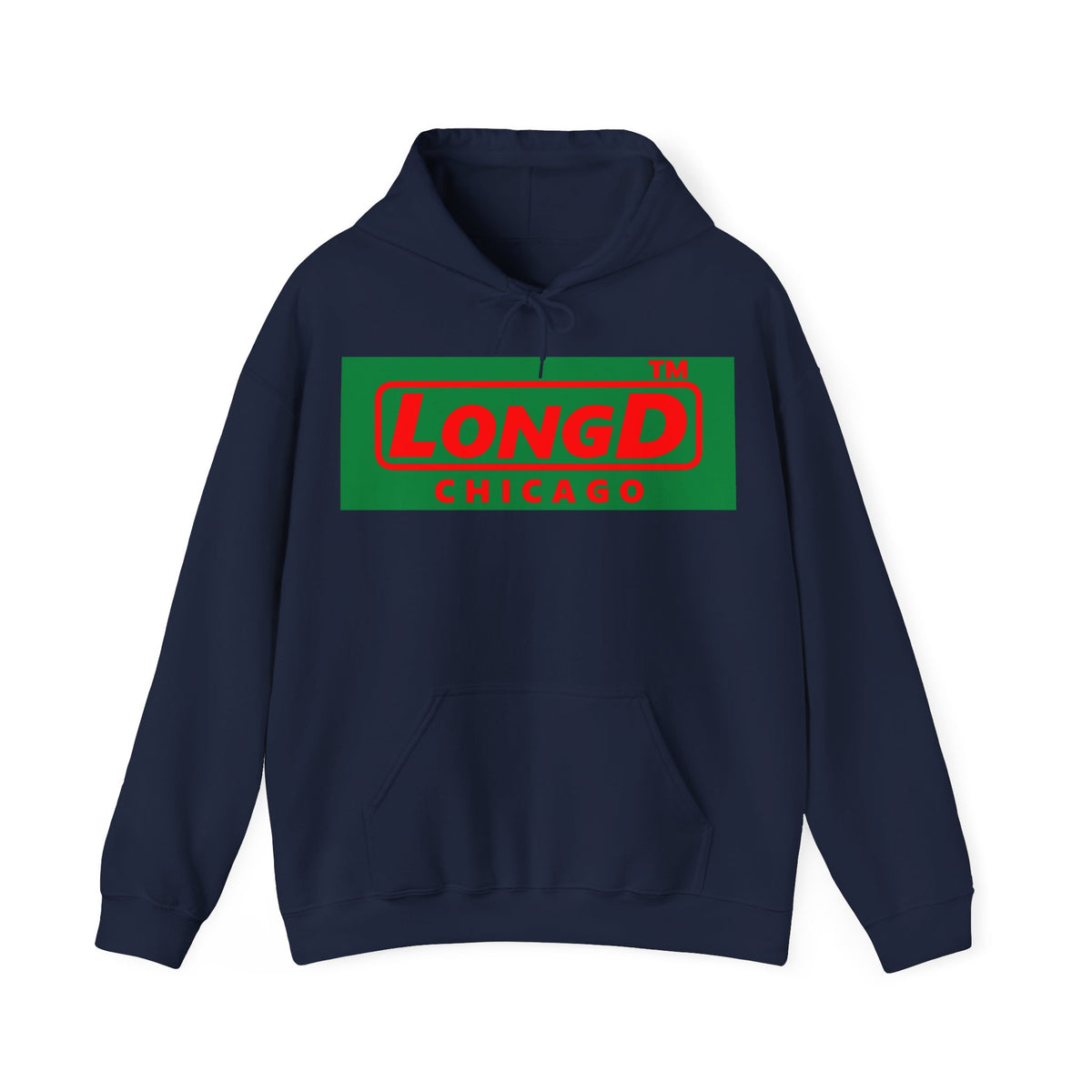 LongD Chicago logo positive red on negative green (Xmas colors) hoodie