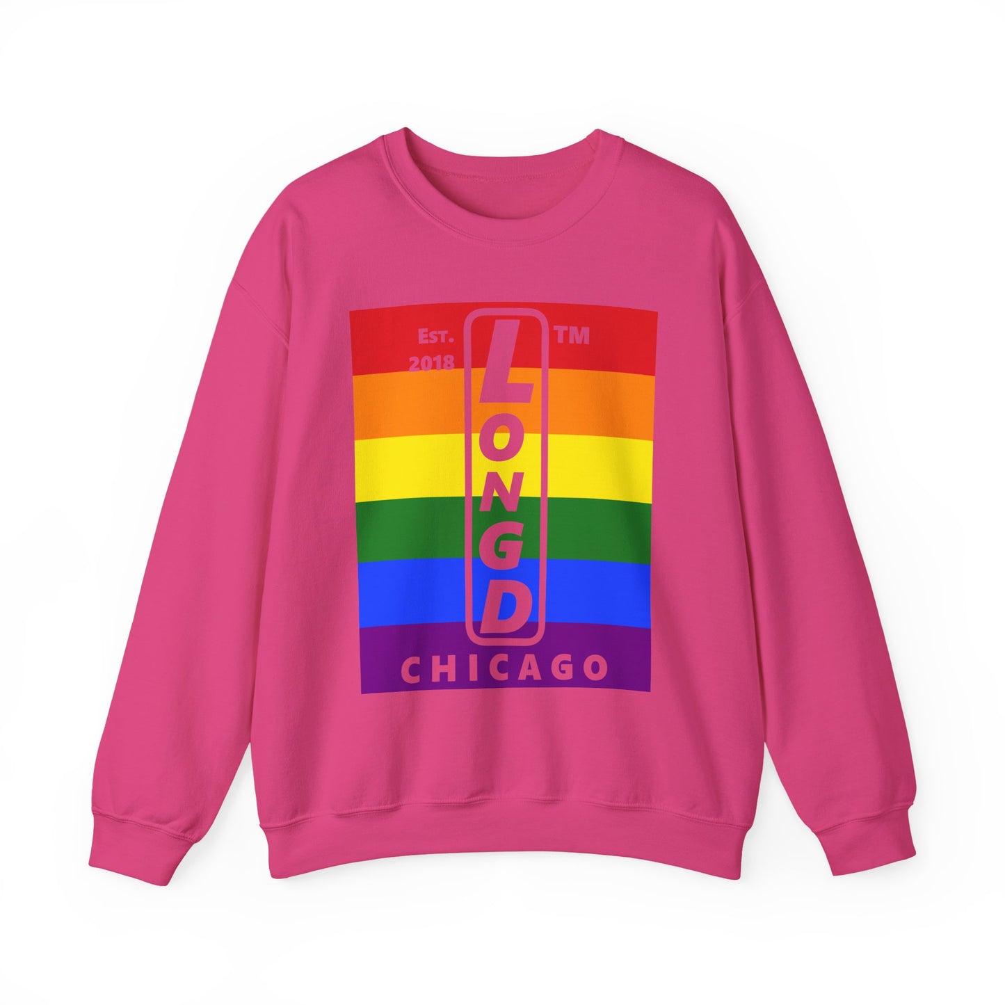 LongD negative horizontal 6-striped Chicago upright logo crewneck sweatshirt (Pride colors)