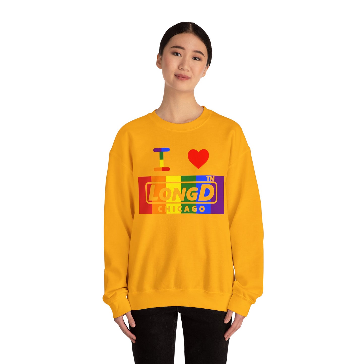 I Luv LongD negative vertical striped Chicago logo crewneck sweatshirt (Pride colors)