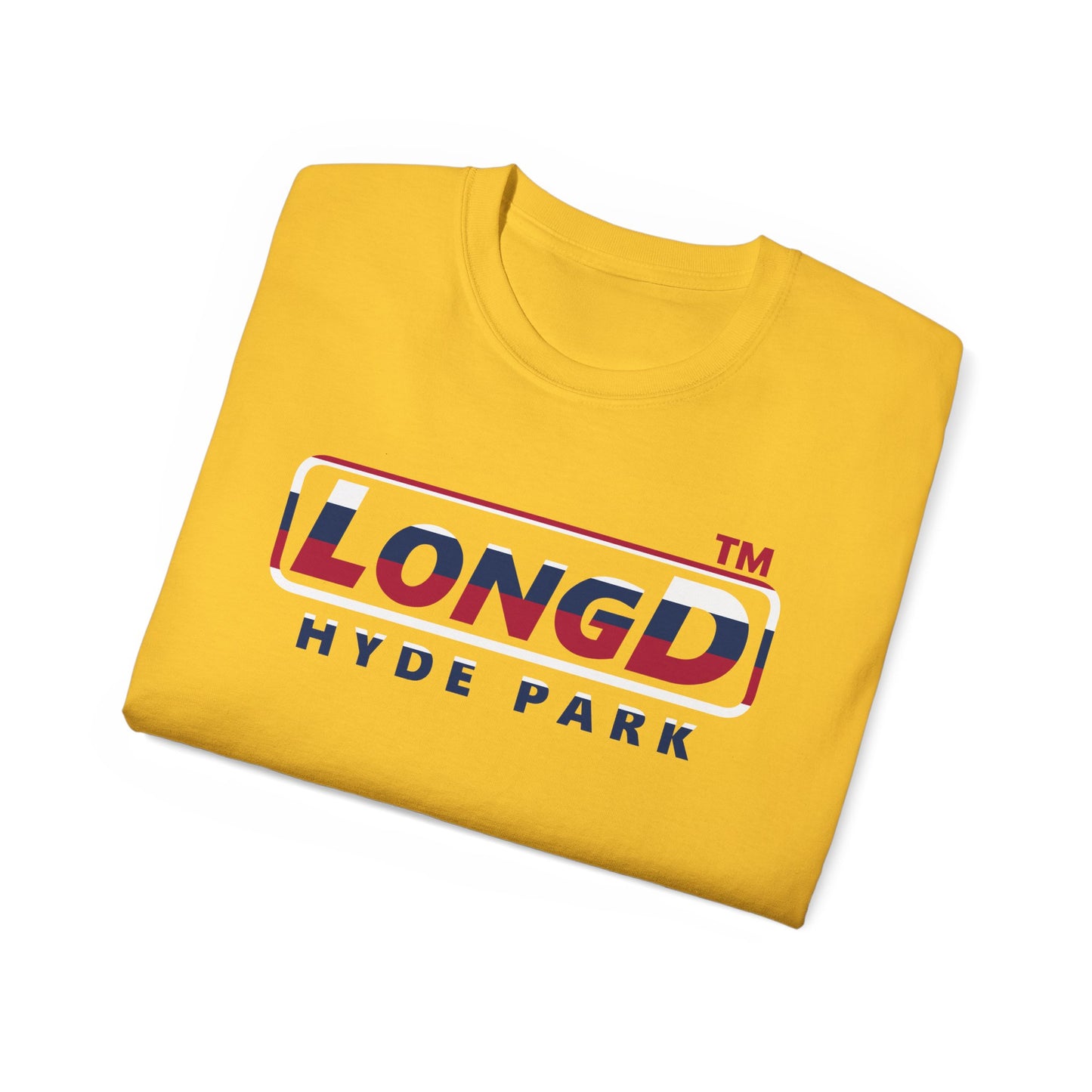 LongD positive horizontal 6-striped Hyde Park logo cotton tee (patriotic colors)