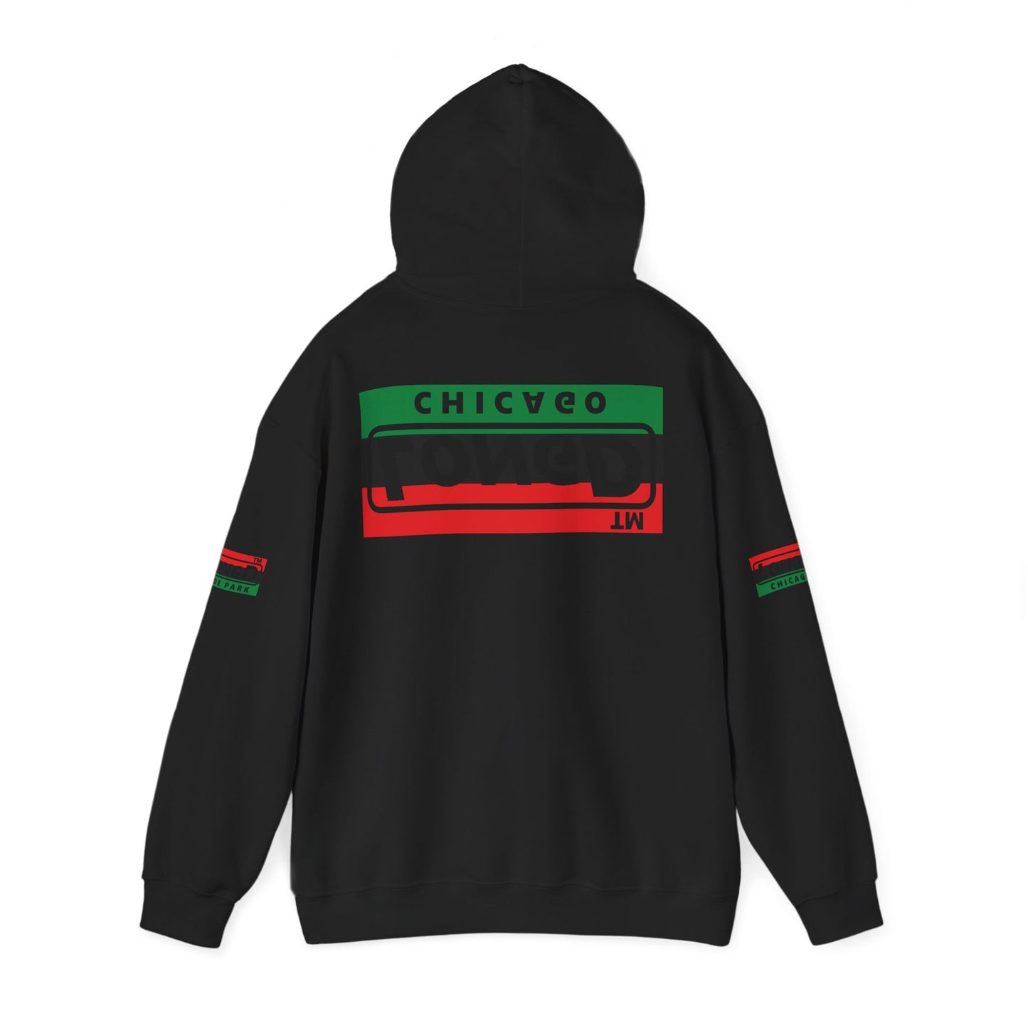 LongD® basic official Chicago 4-print flipped-back logo Hoodie (Juneteenth colors)