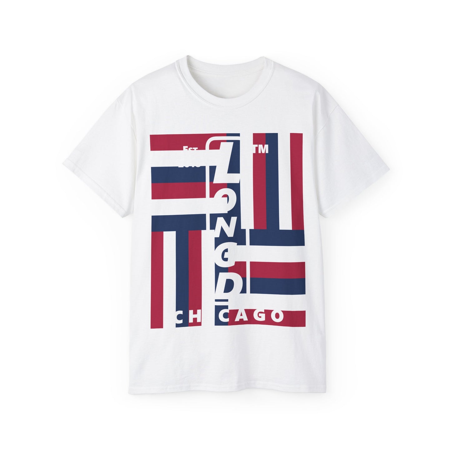 LongD cotton tee negative windmill Chicago upright logo (Patriotic colors)