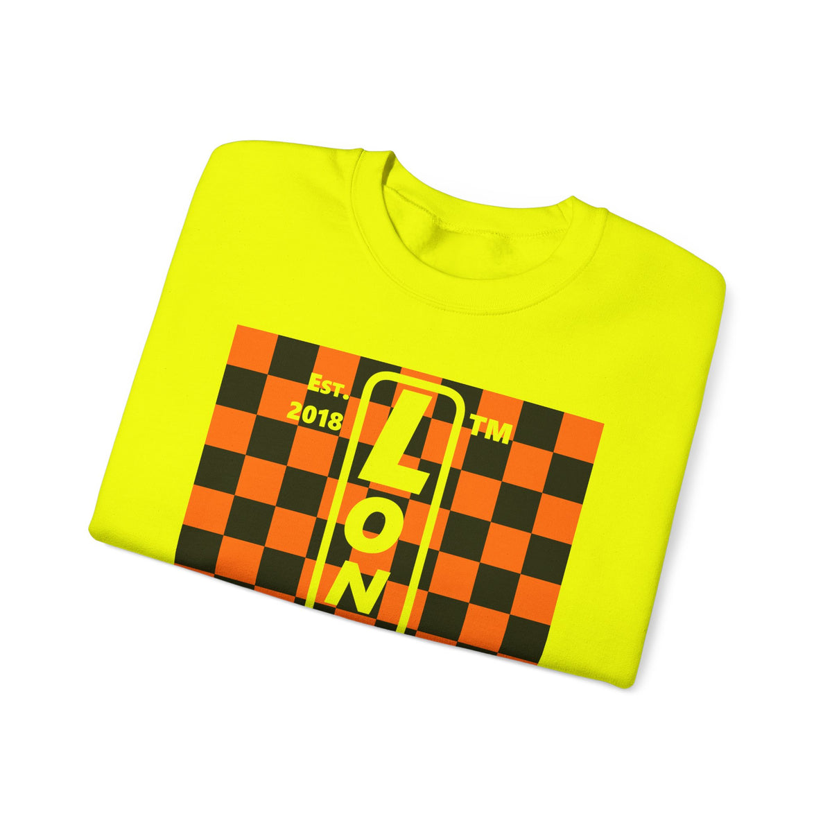 LongD Hyde Park negative upright checkered logo (Halloween colors) crewneck sweatshirt