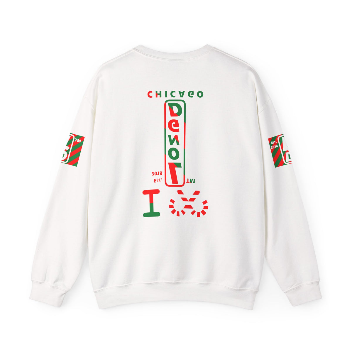 I candy cane LongD Chicago positive upright pixel-weighted 4-striped 4-print logo crewneck sweatshirt