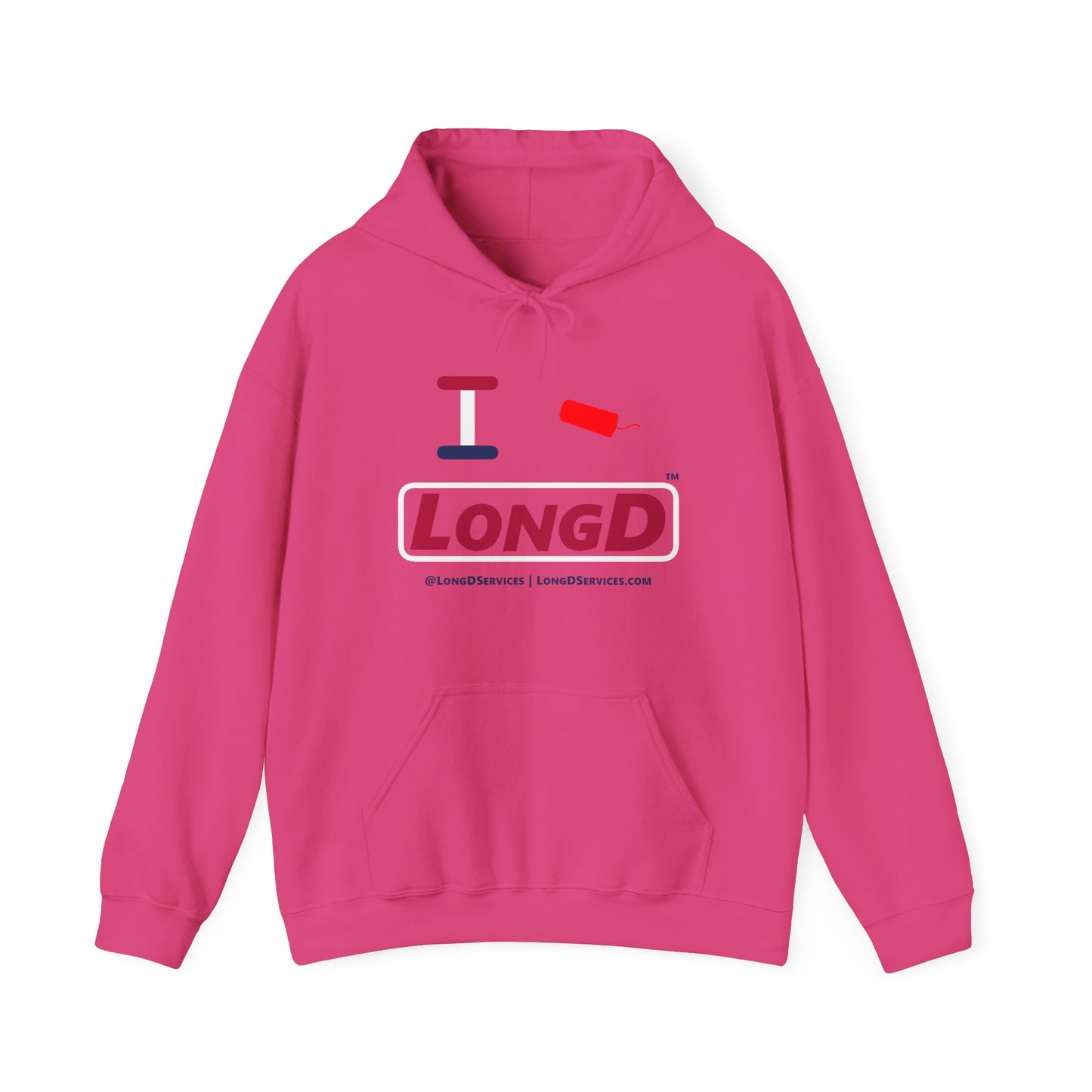 I Firecracker LongD® Logo Hoodie red, white and blue positive elements