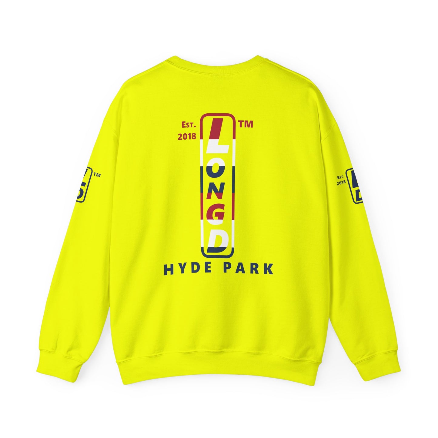 I Burst LongD positive horizontal 6-striped Hyde Park upright 4-print logo crewneck sweatshirt