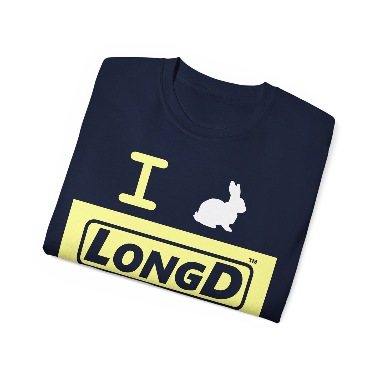 I Bunny LongD® Logo Cotton Tee Easter pastel yellow negative text (white Easter Bunny)