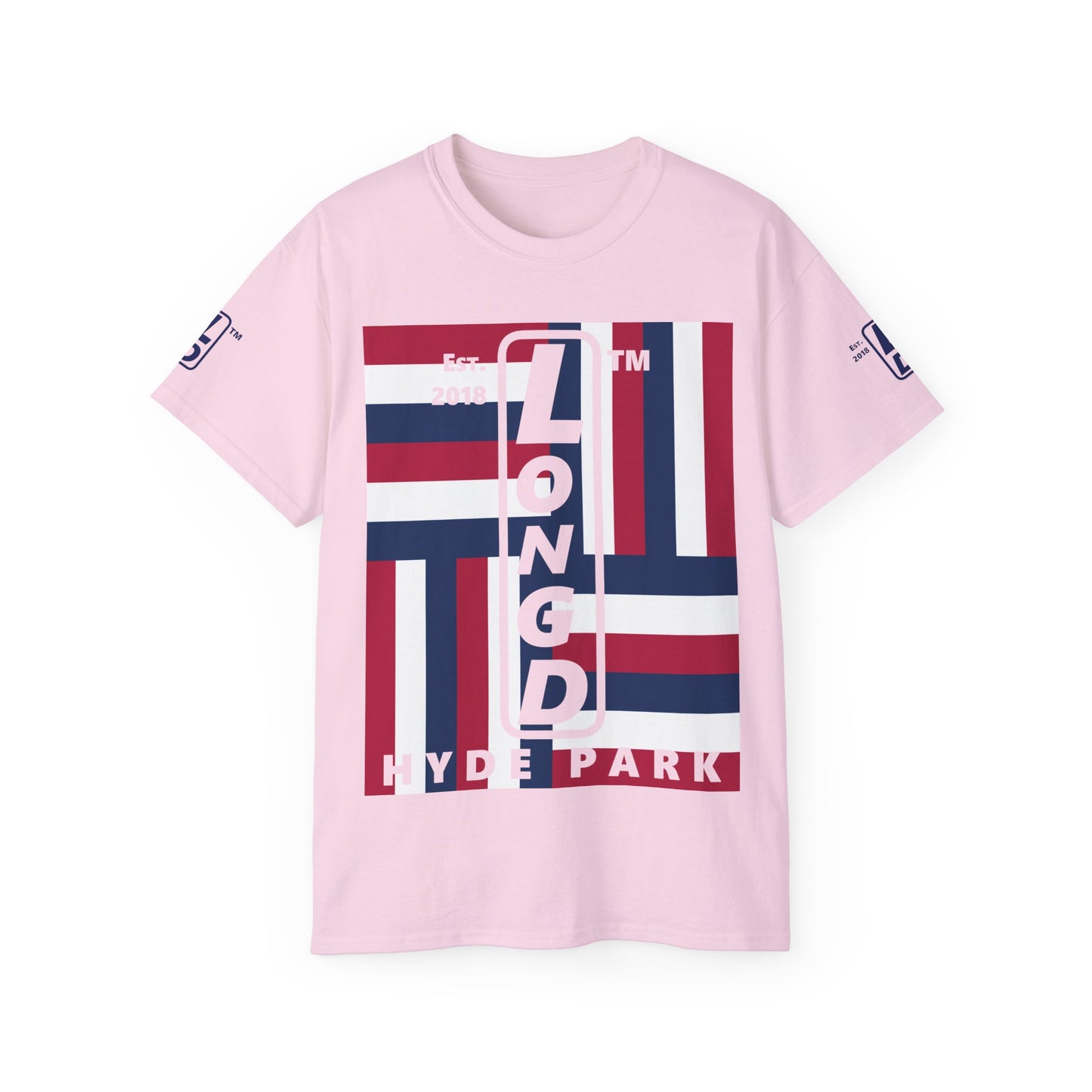 LongD cotton tee negative windmill 4-print Hyde Park upright logo (Patriotic colors)