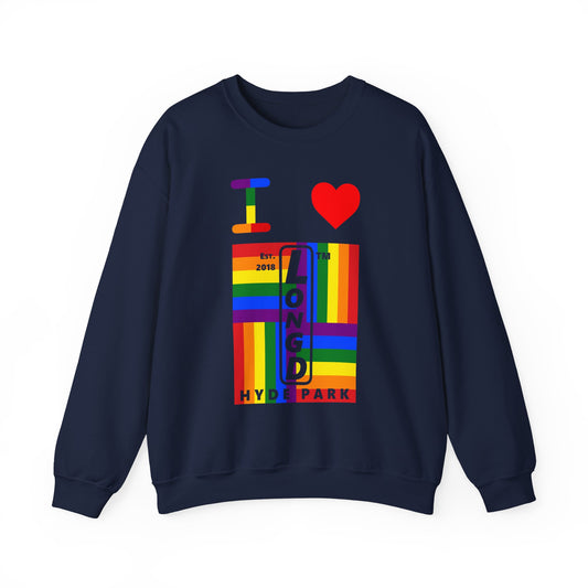I Luv LongD negative windmill Hyde Park upright front-back logo crewneck sweatshirt