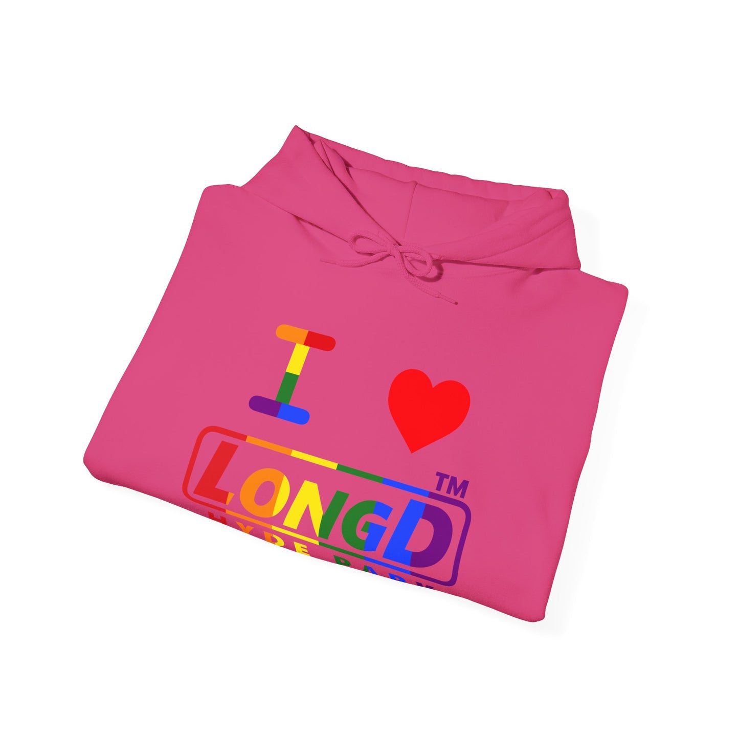 I Luv LongD® positive vertical striped Hyde Park logo hoodie (Pride colors)