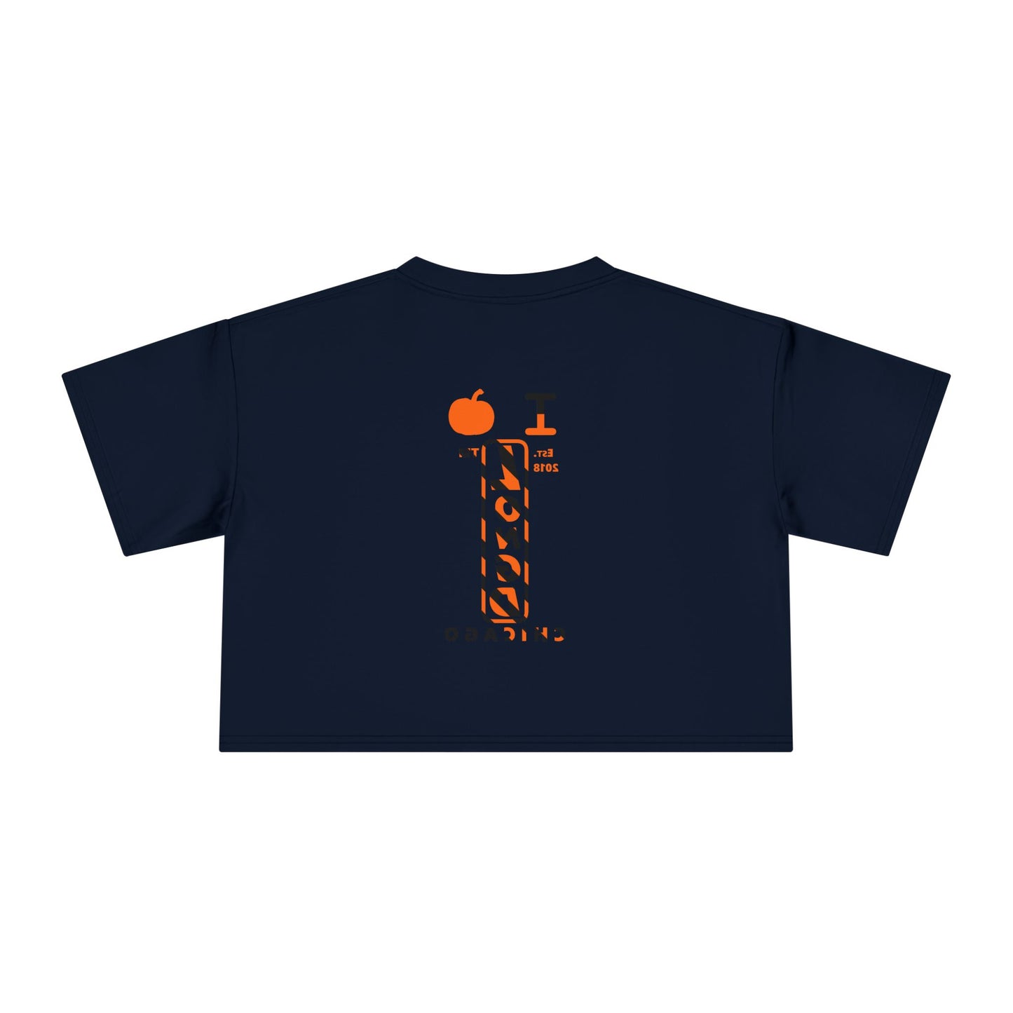 I pumpkin LongD Chicago positive upright pixel-weighted 12-striped front-back logo crop tee