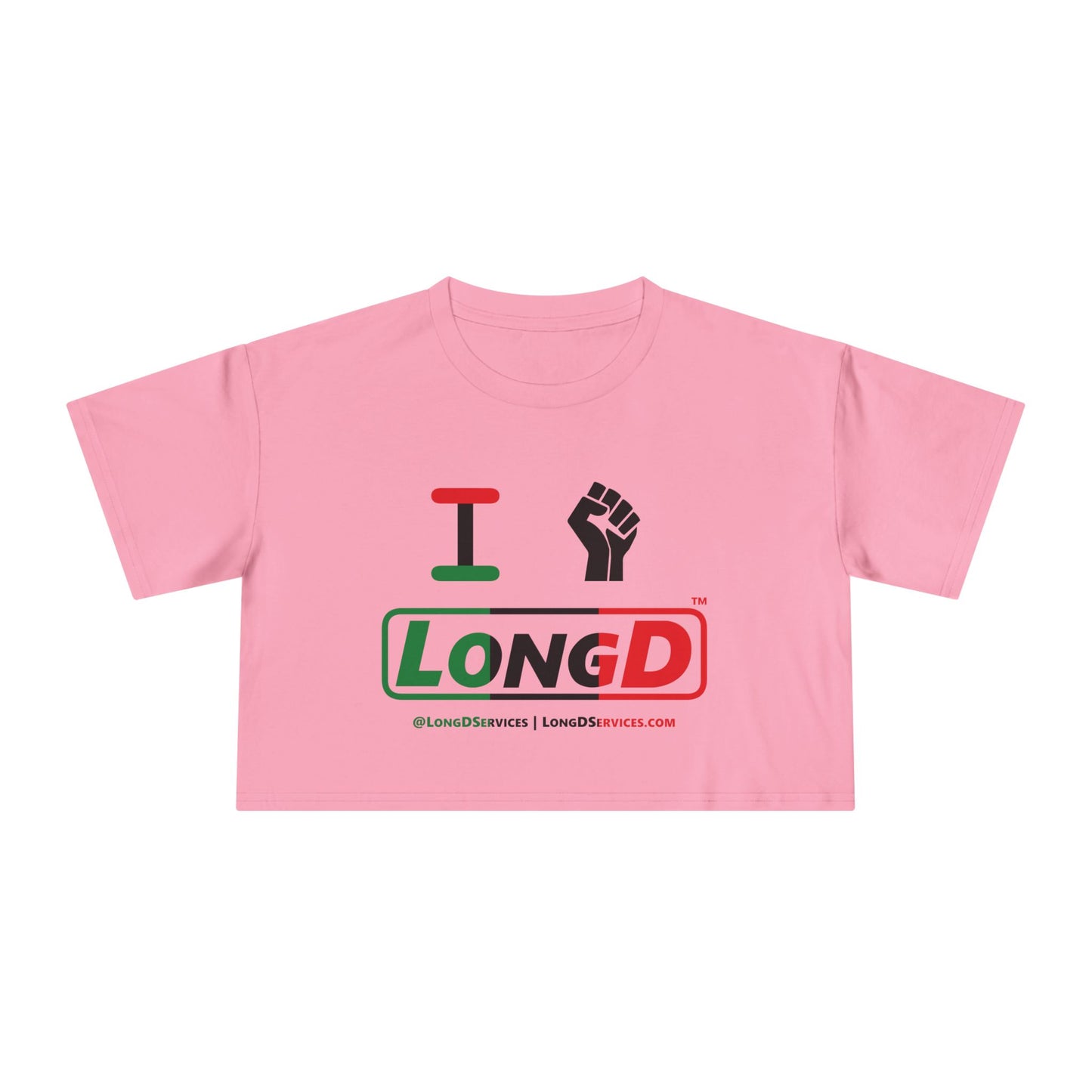 I Fist LongD Logo Women's Crop Tee (Black fist and Juneteenth positive thirds logo)