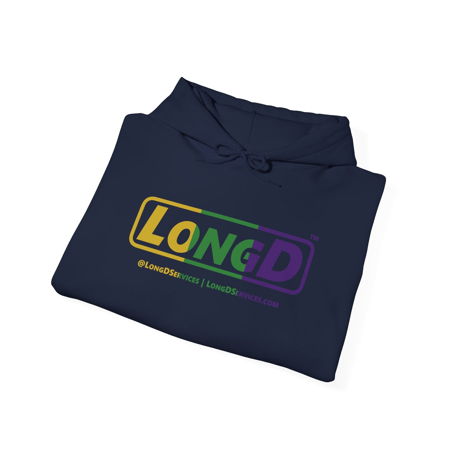 LongD® Logo Hoodie (Mardi Gras Forest Green-Royal Purple-Goldenrod Yellow text)