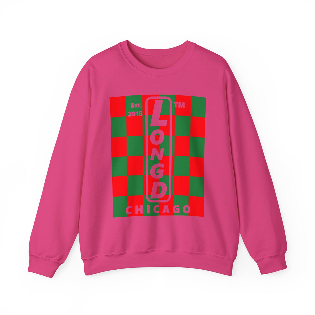 LongD Chicago negative upright checkered logo (Xmas colors) crewneck sweatshirt