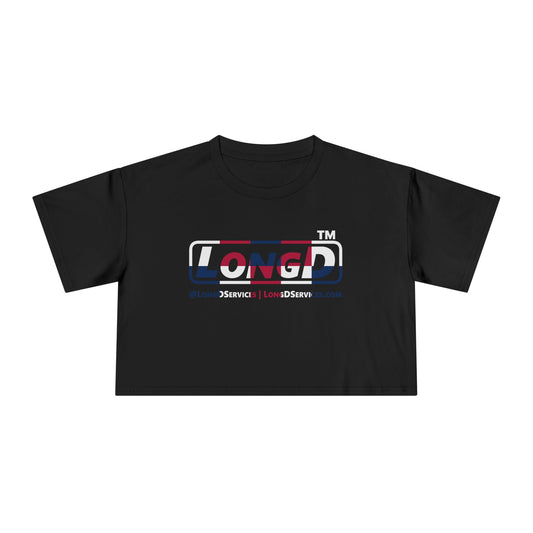 LongD positive 2x5 double-breasted front-back tag-domain Logo Crop Tee (Patriotic colors)