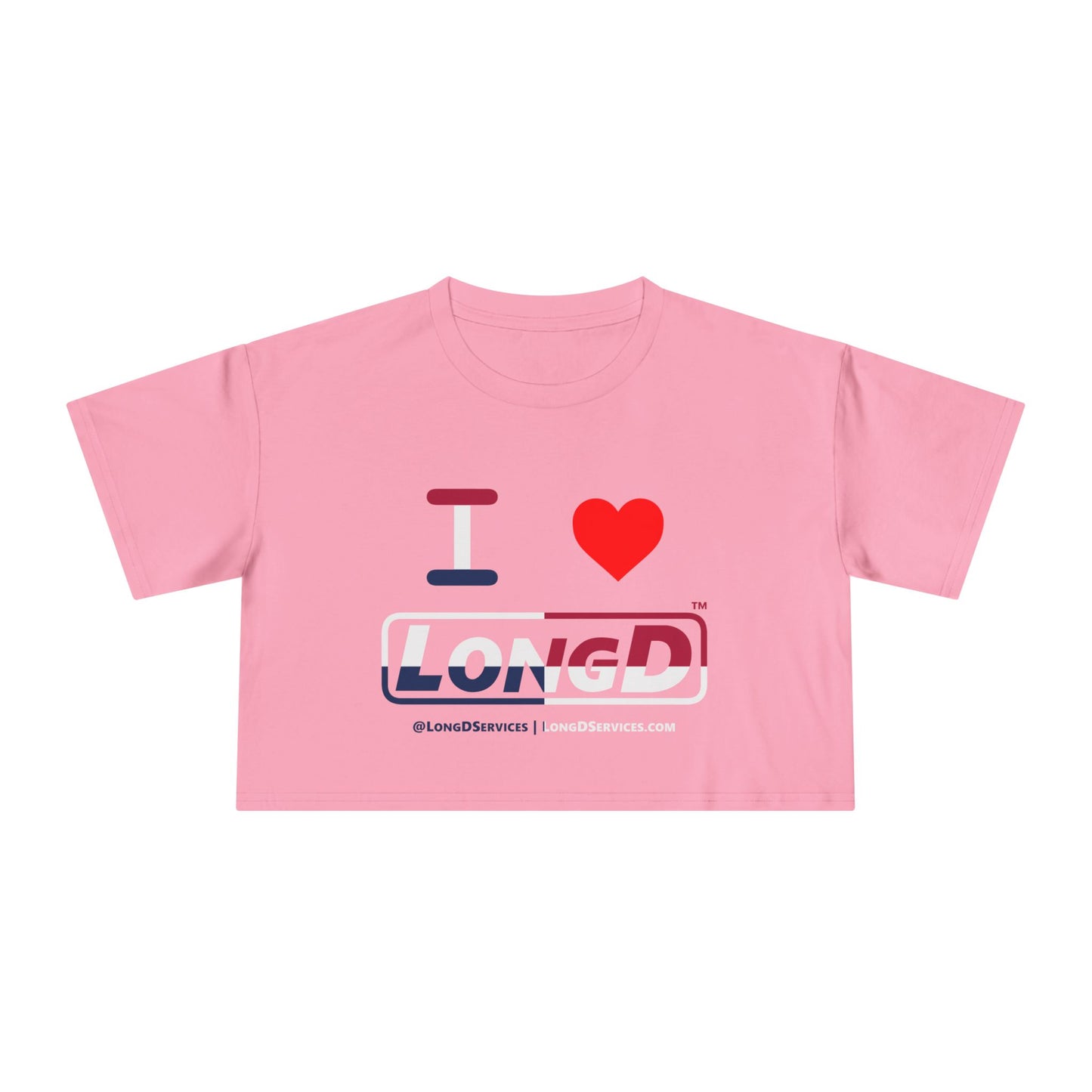 I Luv LongD Logo Women's Crop Tee Red, White & Blue positive quarters