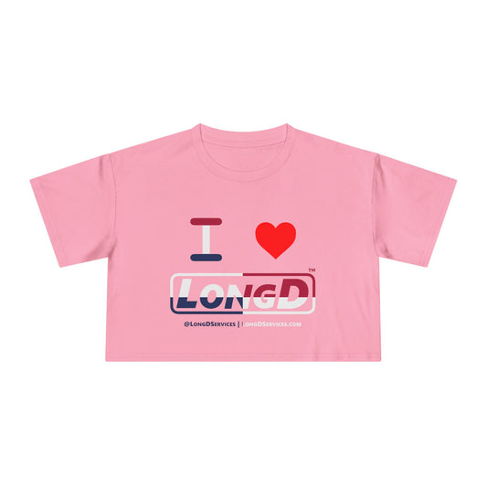 I Luv LongD Logo Women's Crop Tee Red, White & Blue positive quarters