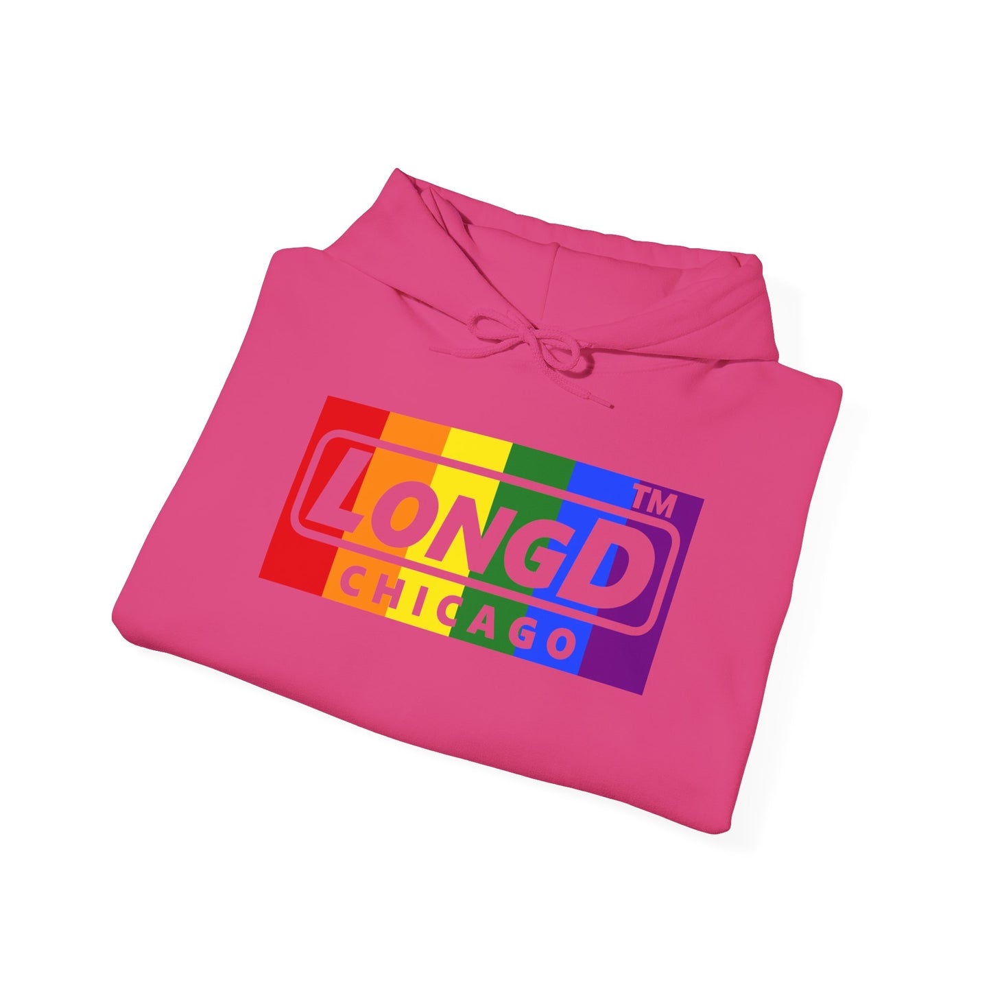 LongD® negative vertical striped 4-print Chicago logo hoodie (Pride colors)