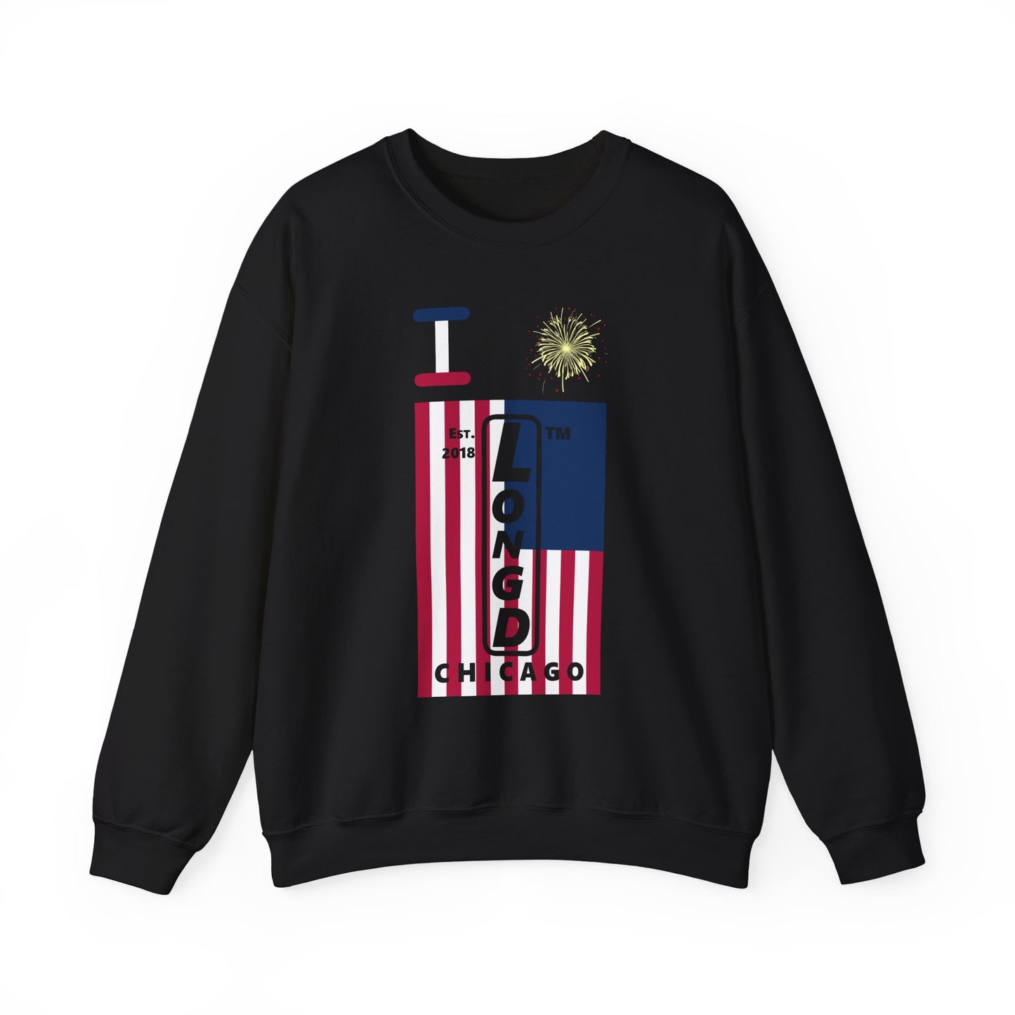 I Burst LongD negative cropped flag Chicago upright logo crewneck sweatshirt