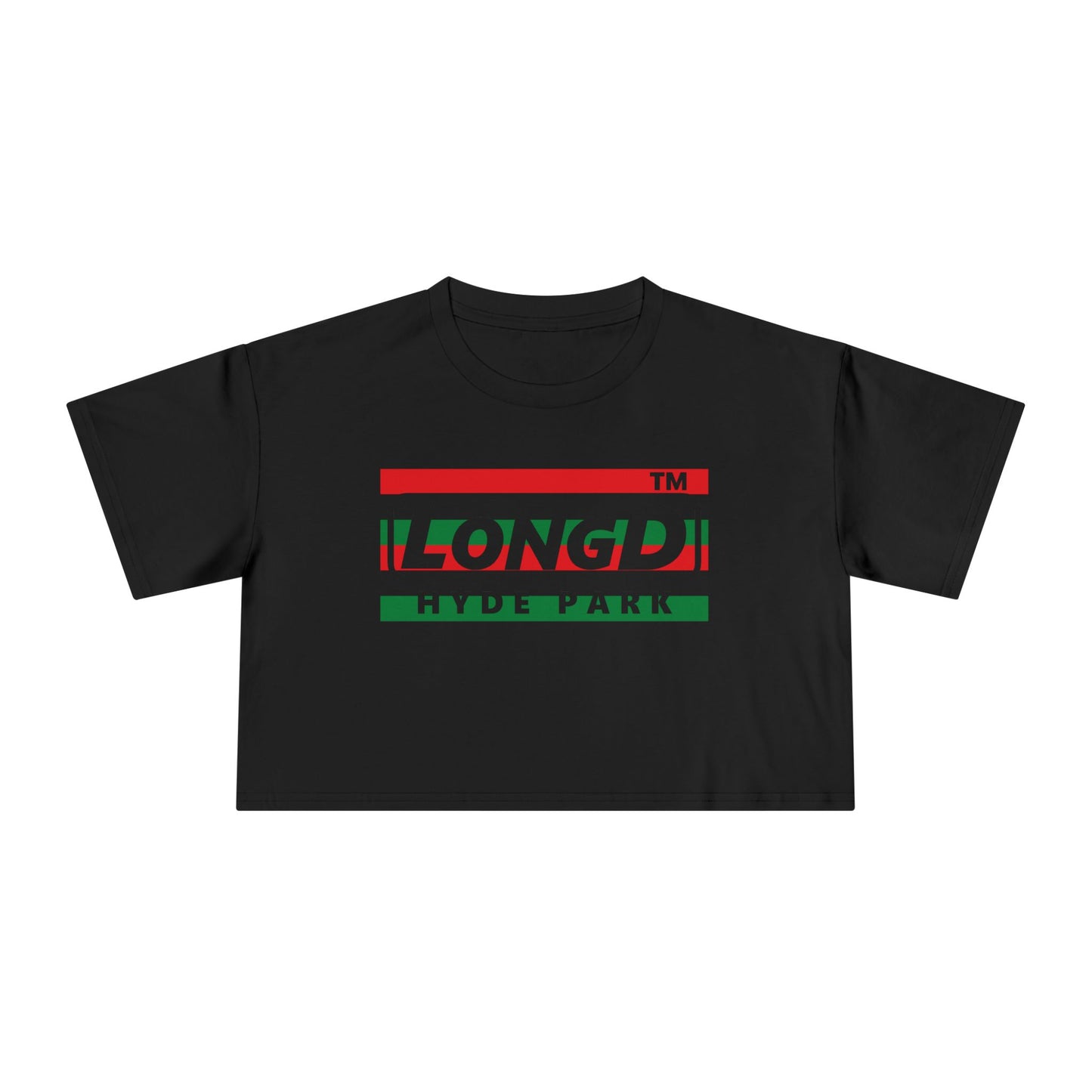 LongD negative horizontal 6-striped Hyde Park logo crop tee (Juneteenth colors)