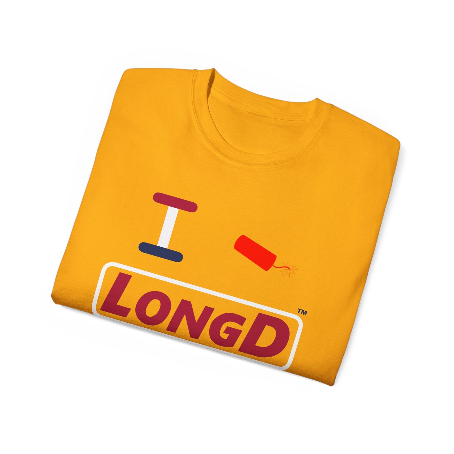 I Firecracker LongD® Logo Cotton Tee Red, White and Blue positive elements text