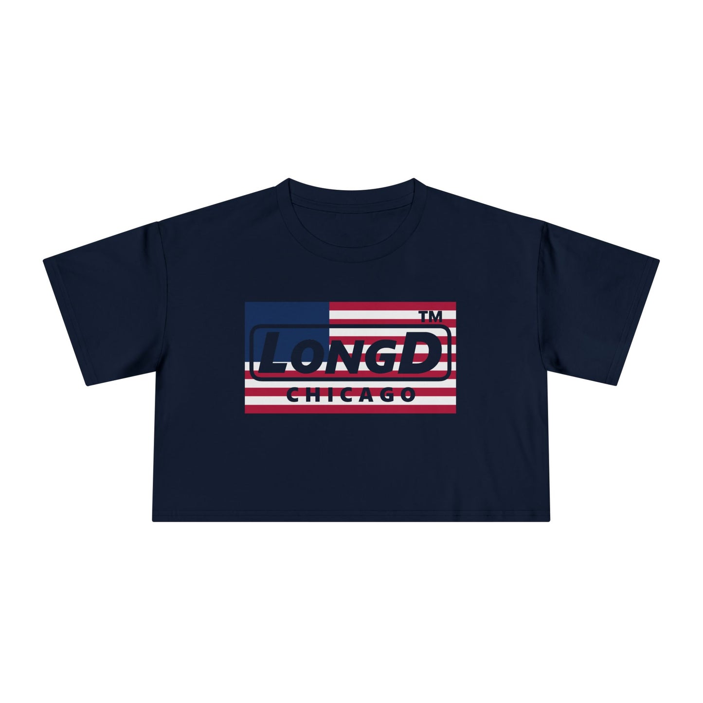 LongD negative flag Chicago Logo Crop Tee (Patriotic colors)