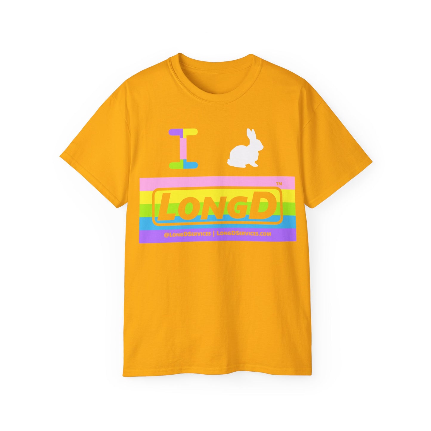 I Bunny LongD® negative horizontal striped Tag-domain Logo Cotton Tee