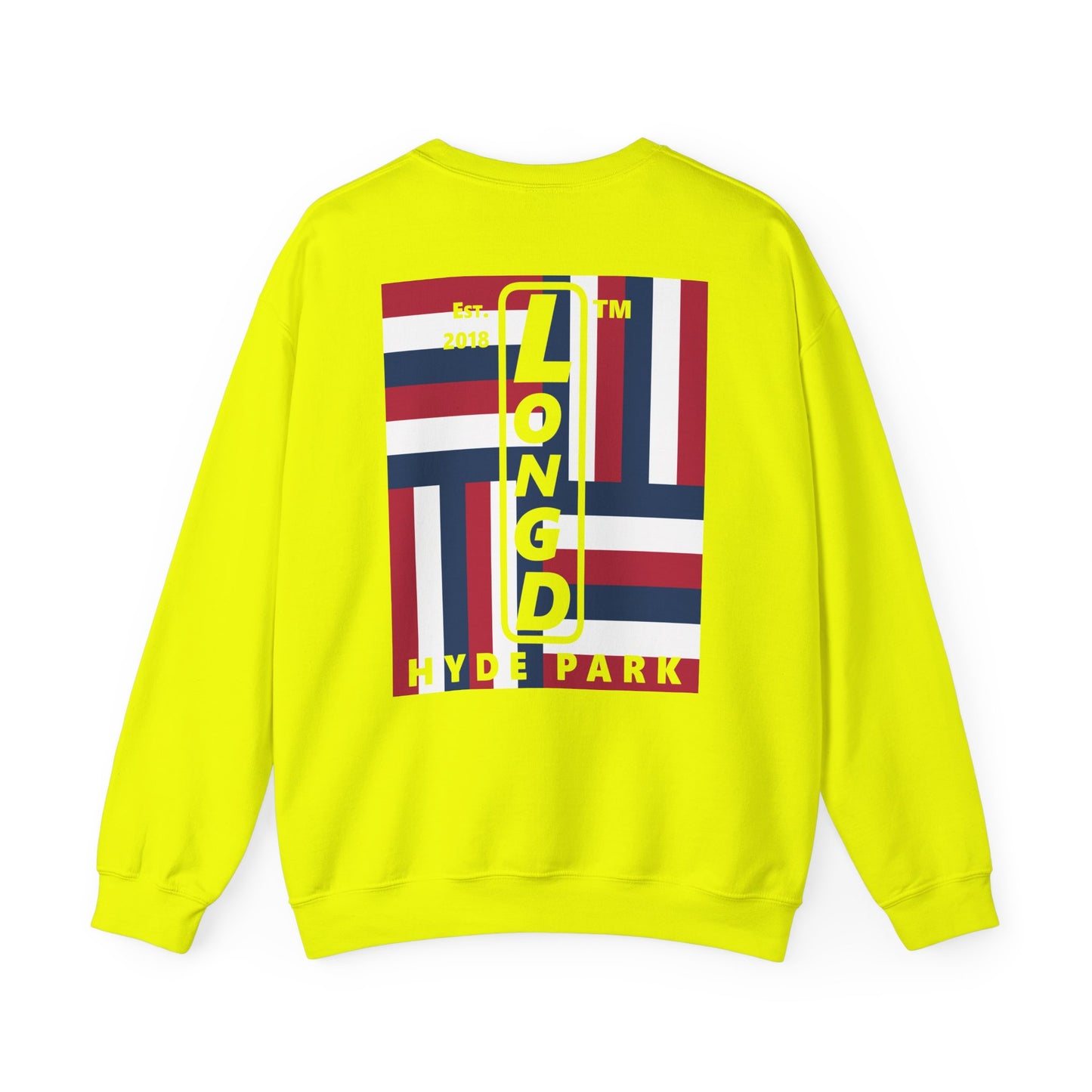LongD negative rotated windmill Hyde Park front-back upright logo crewneck sweatshirt (patriotic colors)