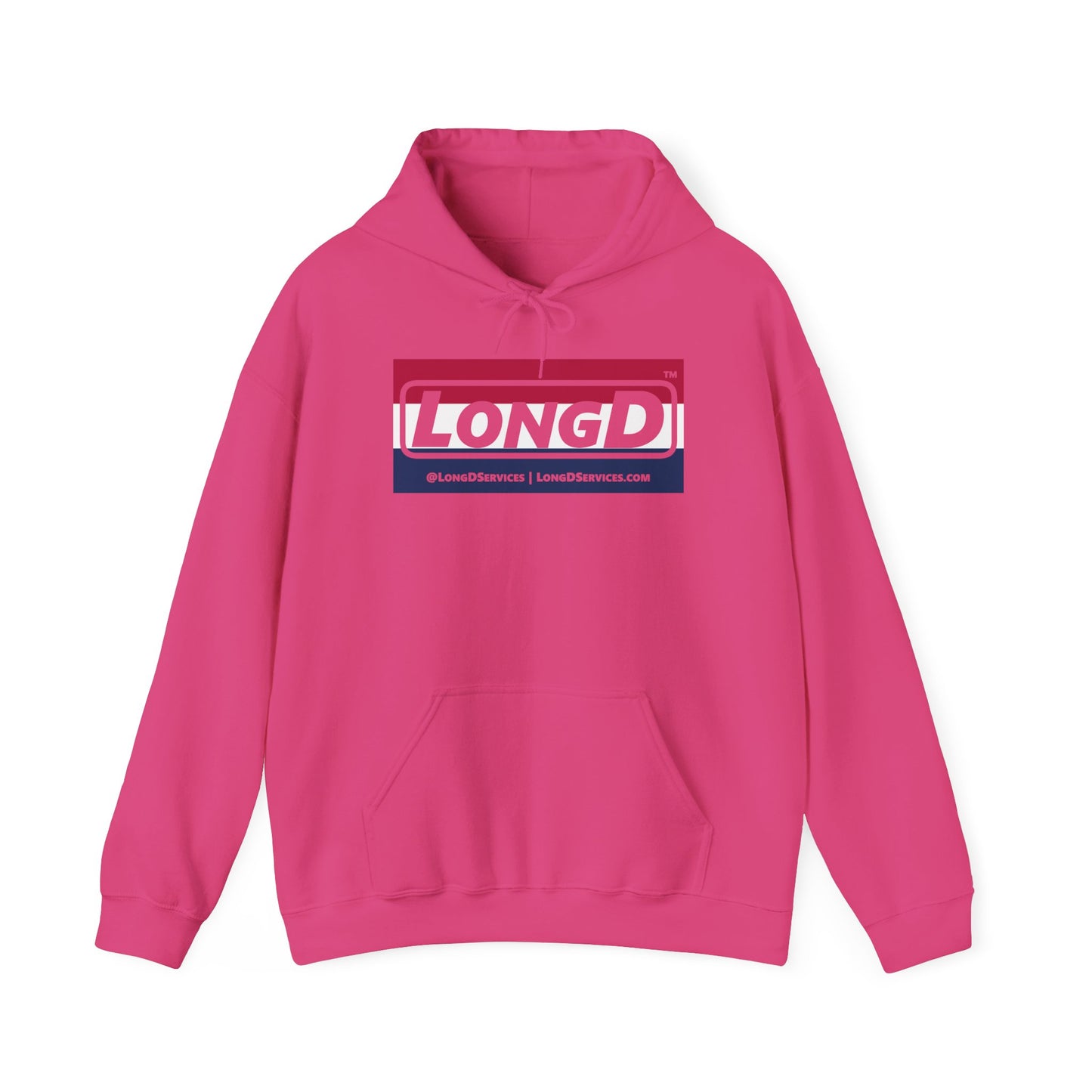 LongD® Logo Hoodie red, white and blue negative striped thirds