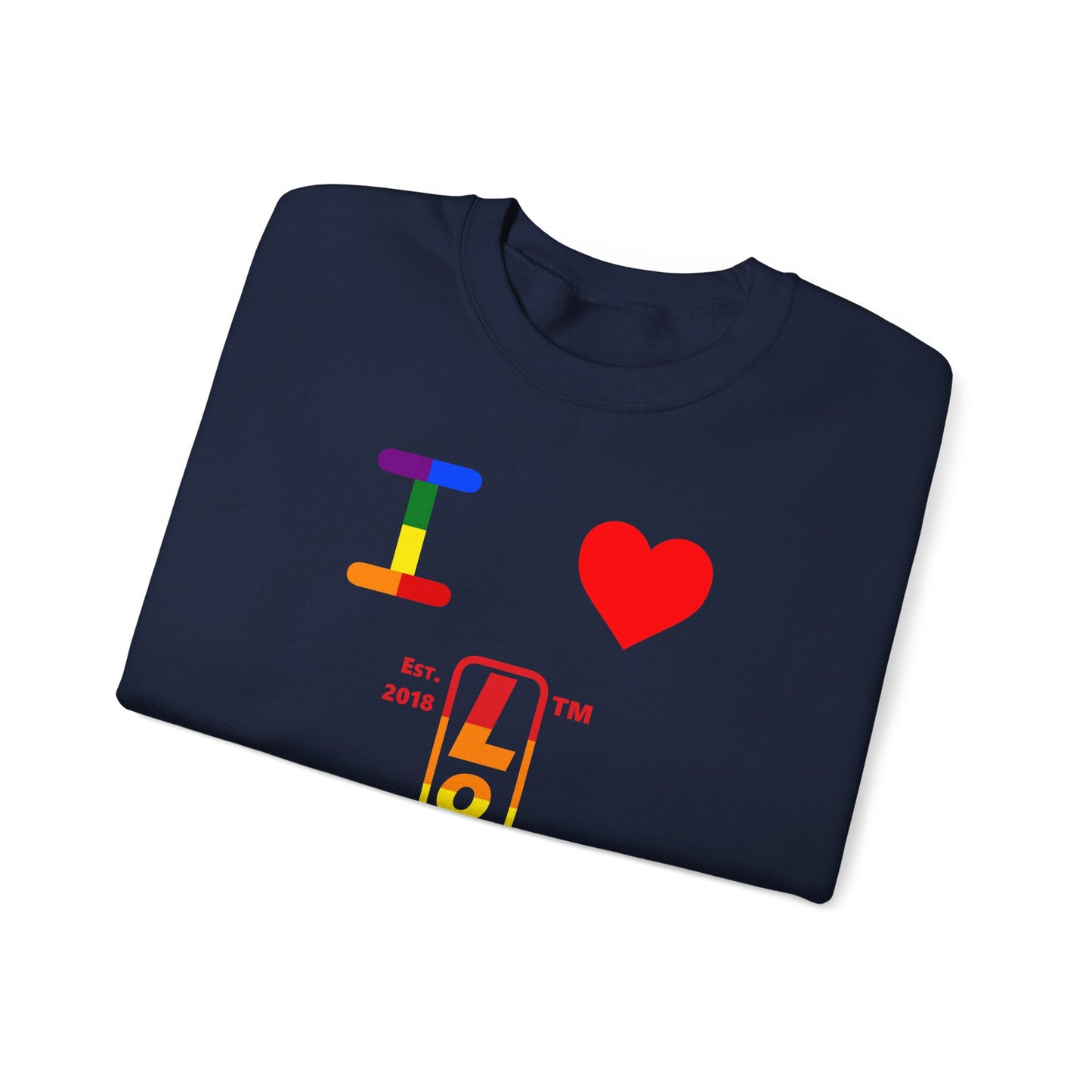 I Luv LongD positive horizontal 6-striped tag upright logo crewneck sweatshirt