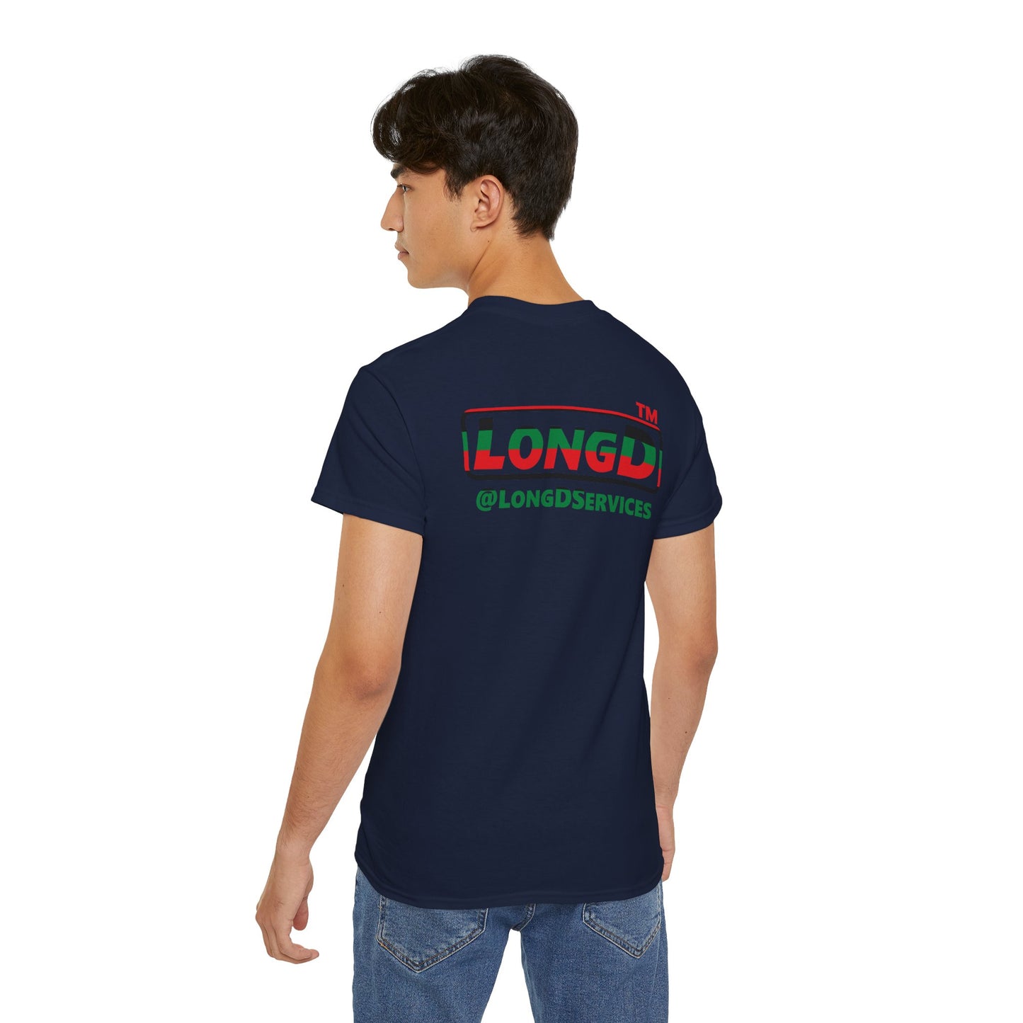 LongD positive horizontal 6-striped Hyde Park logo single-breasted front-back cotton tee (Juneteenth colors)
