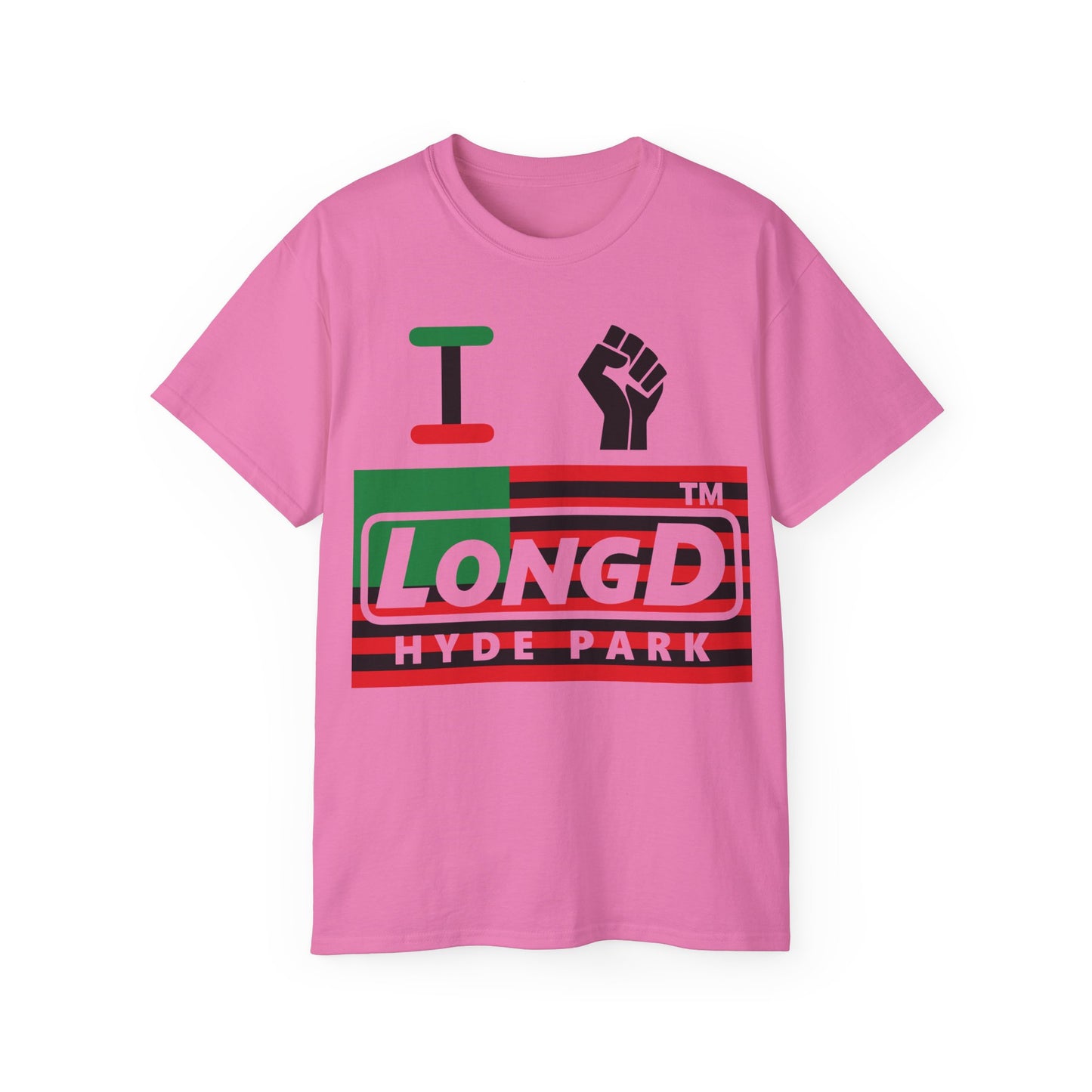 I fist LongD negative flag Hyde Park logo cotton tee
