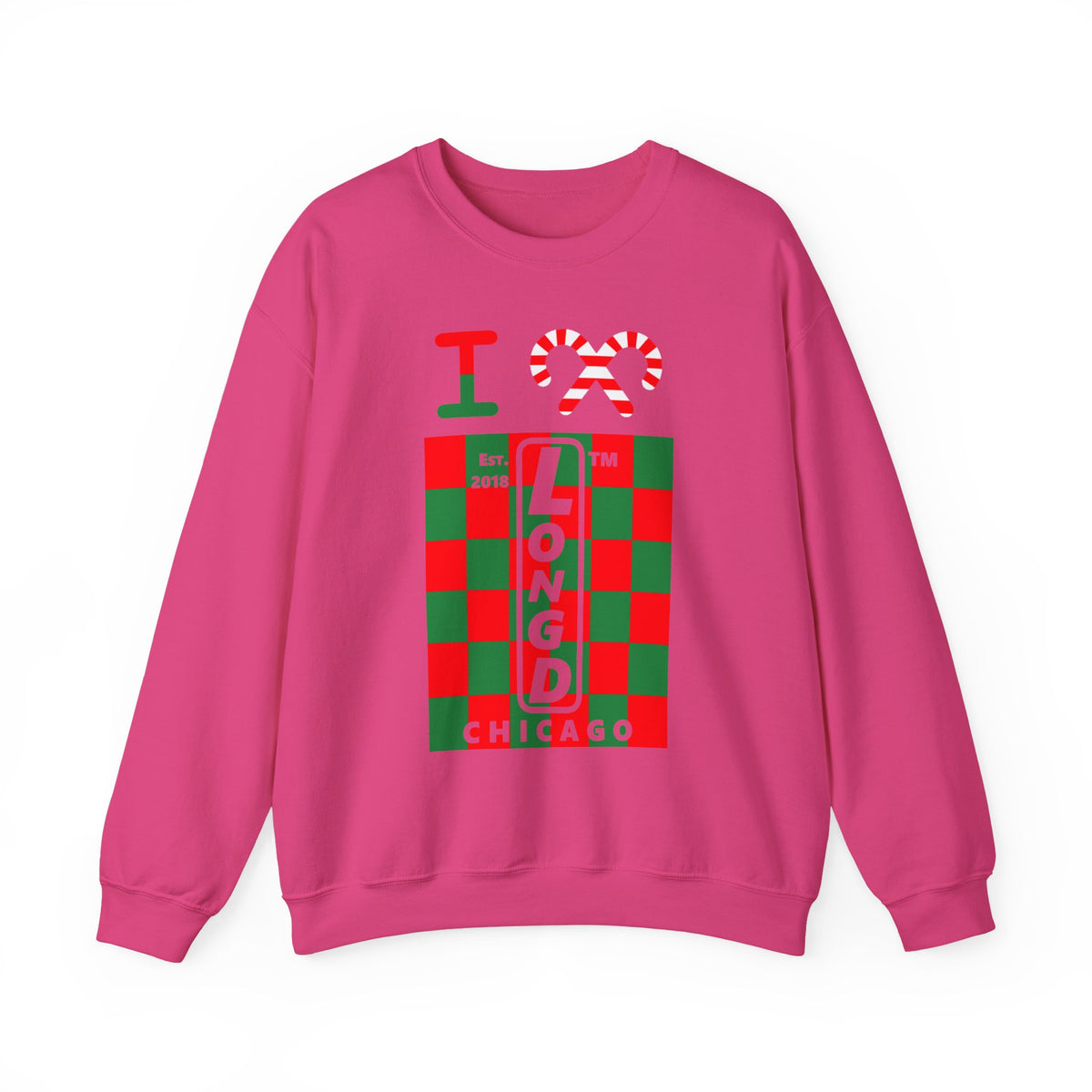 I candy cane LongD Chicago negative upright checkered logo crewneck sweatshirt