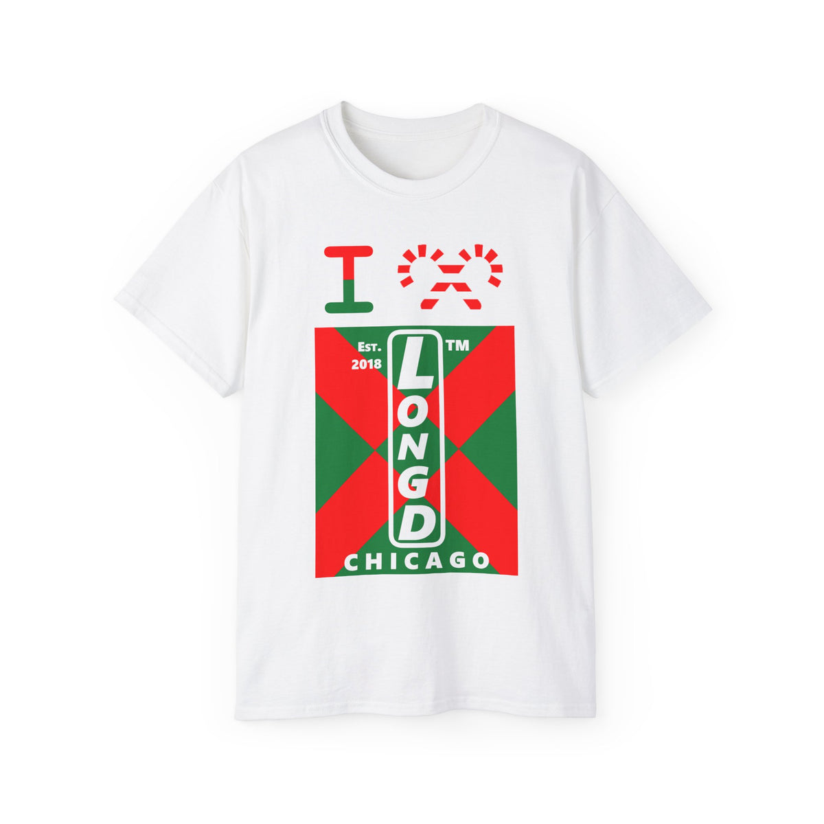 I candy cane LongD Chicago negative upright argyle x logo cotton tee