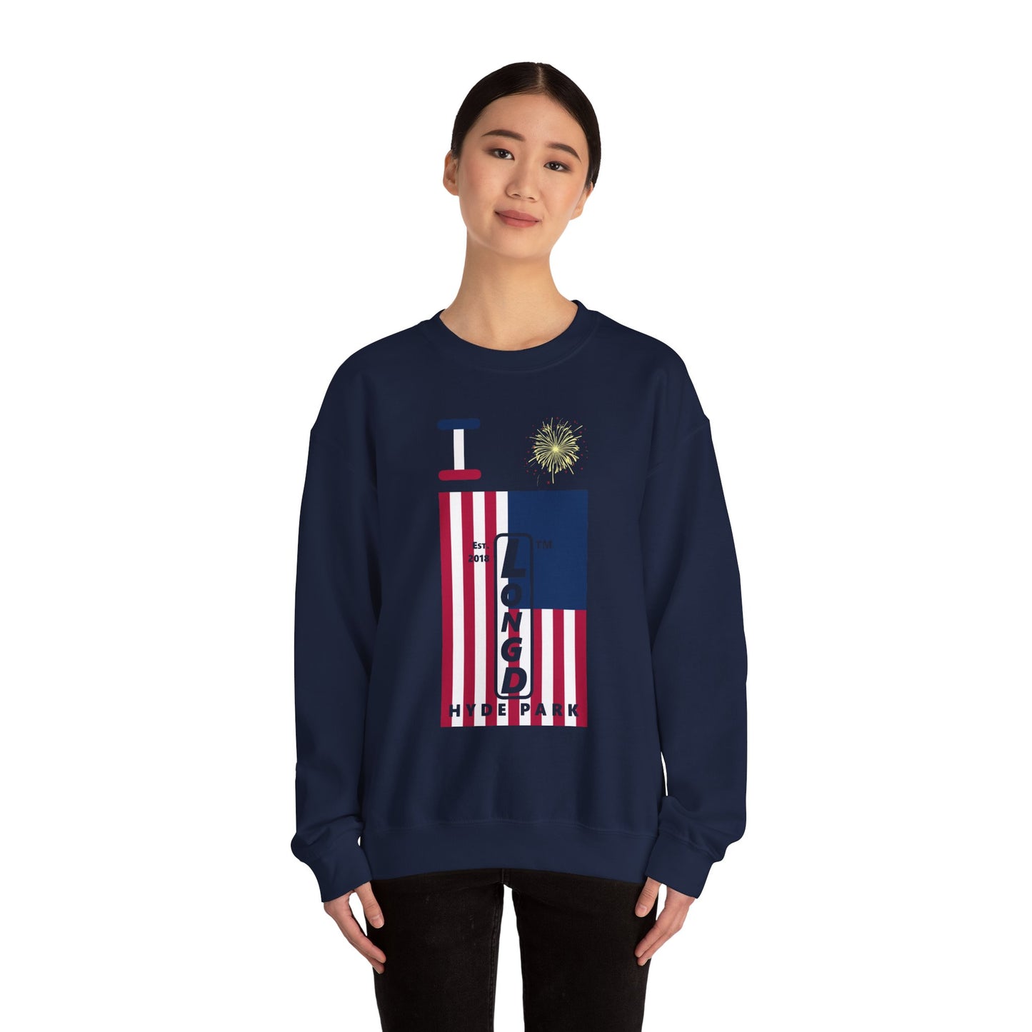 I Burst LongD negative cropped flag Hyde Park upright logo crewneck sweatshirt