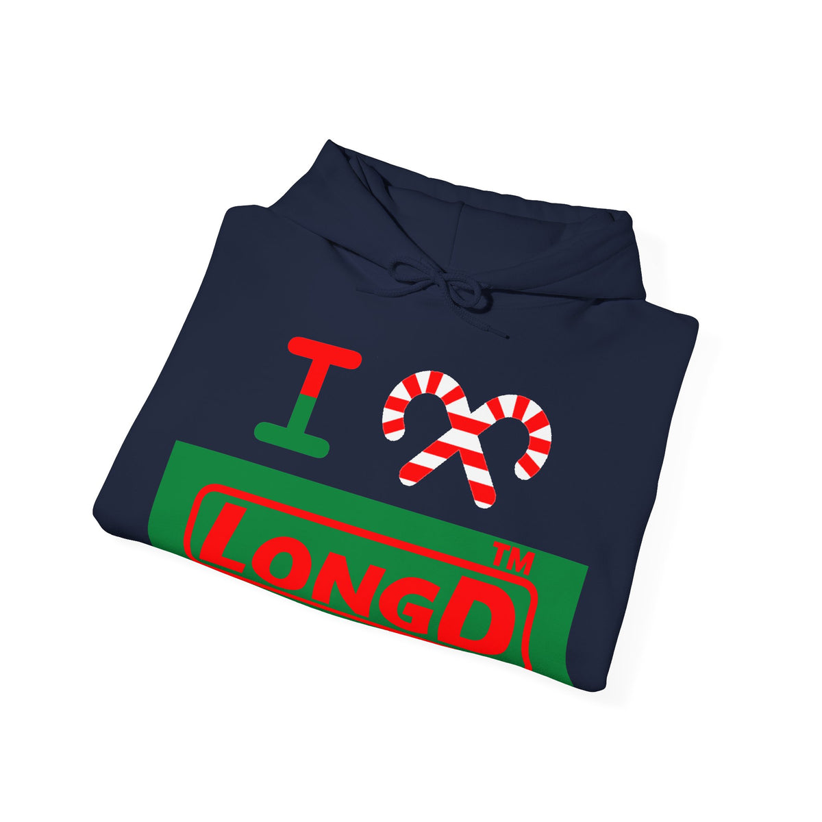 I candy cane LongD Tag logo positive red on negative green hoodie