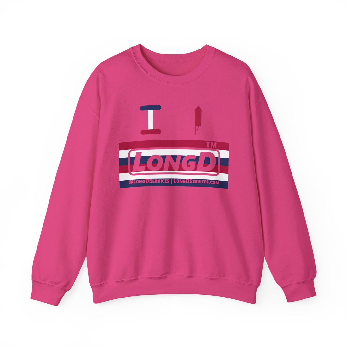 I firecracker LongD negative horizontal 6-striped tag-domain logo crewneck sweatshirt