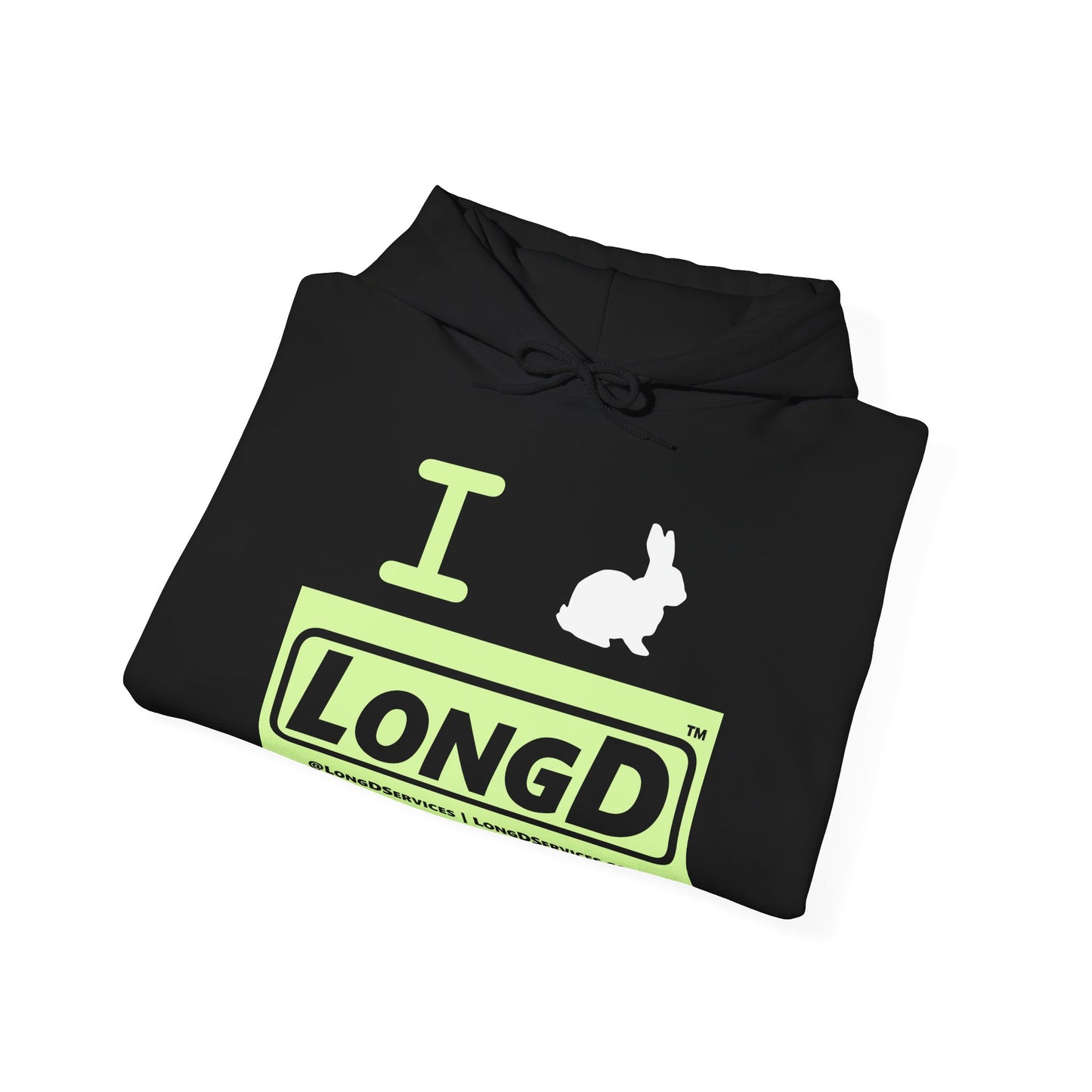 I Bunny LongD® Logo Hoodie Pastel green negative text (White Easter Bunny)