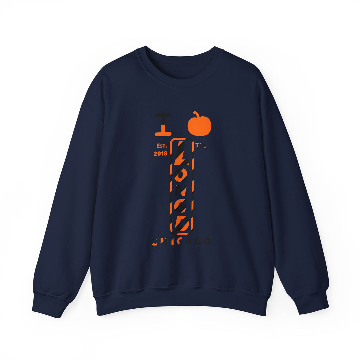 I pumpkin LongD Chicago positive upright pixel-weighted 12-striped front-back logo crewneck sweatshirt