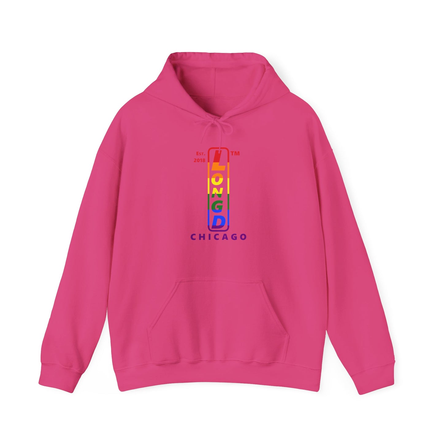 LongD® positive horizontal 6-striped Chicago logo hoodie (Pride colors)