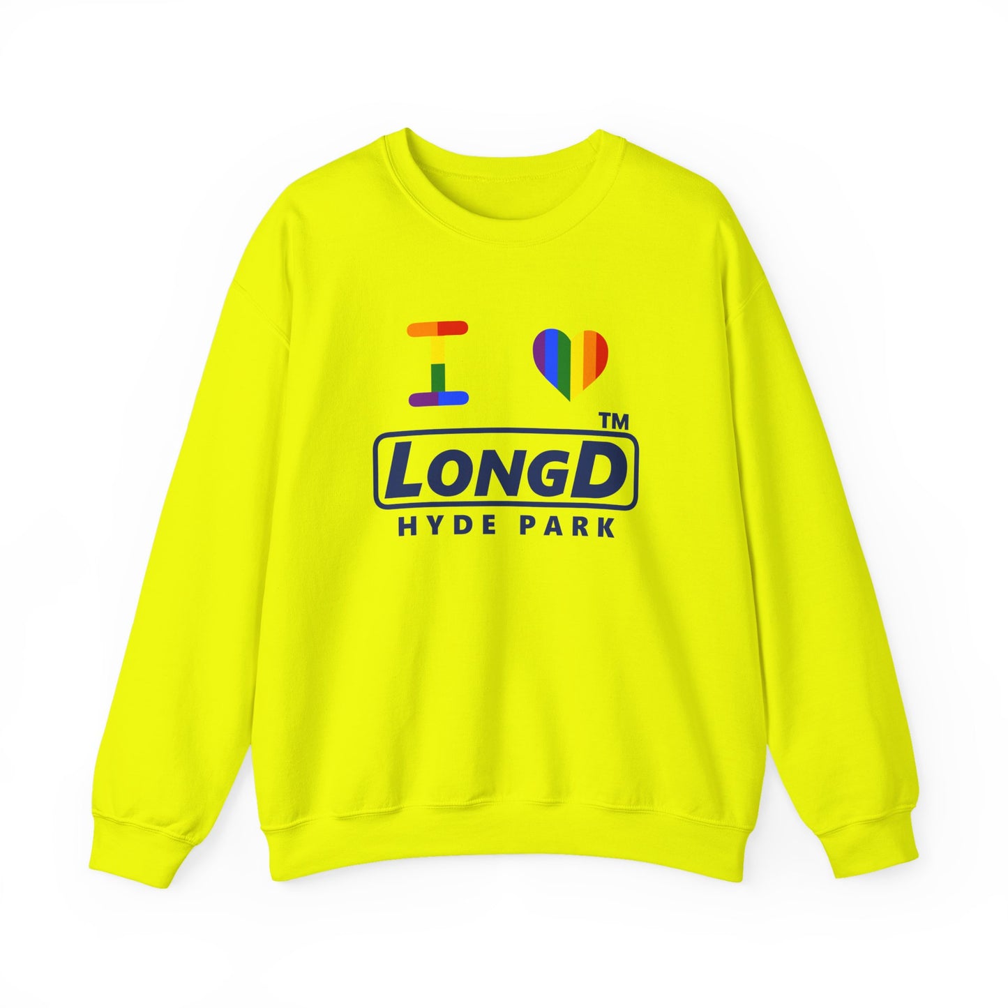 I Luv LongD official basic Hyde Park logo crewneck sweatshirt with Pride heart