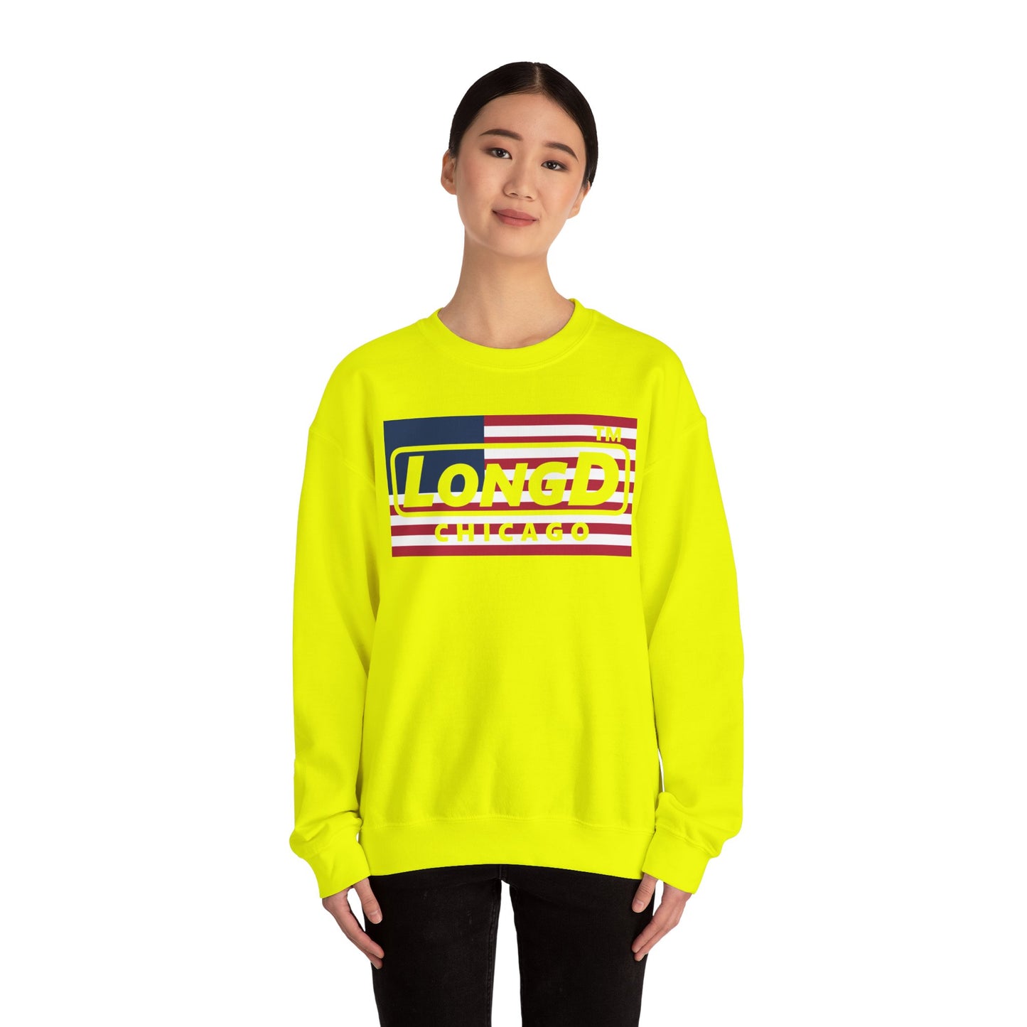 LongD negative flag front-back Chicago logo crewneck sweatshirt (patriotic colors)